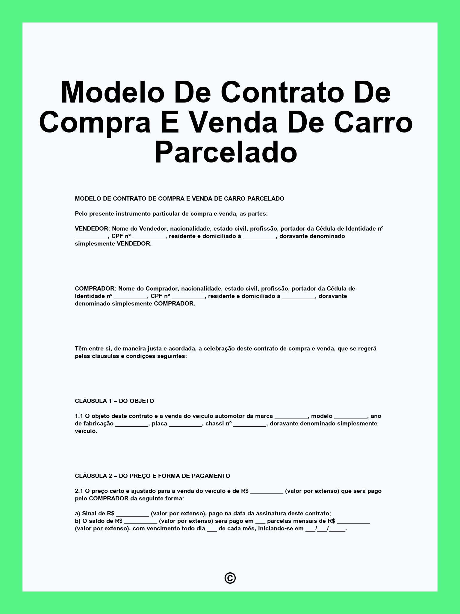 Modelo De Contrato De Compra E Venda De Carro Parcelado