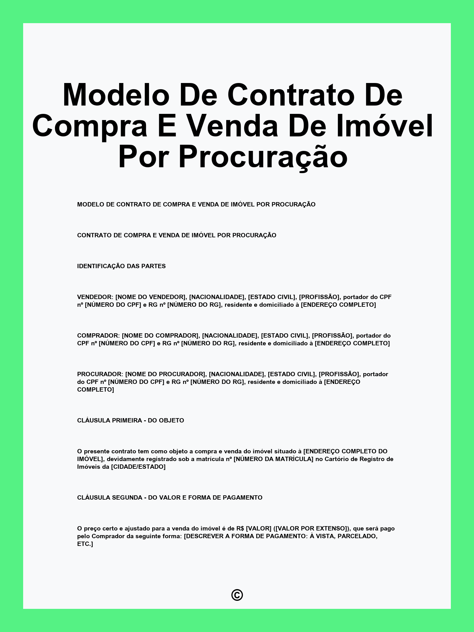 Modelo De Contrato De Compra E Venda De Imóvel Por Procuração