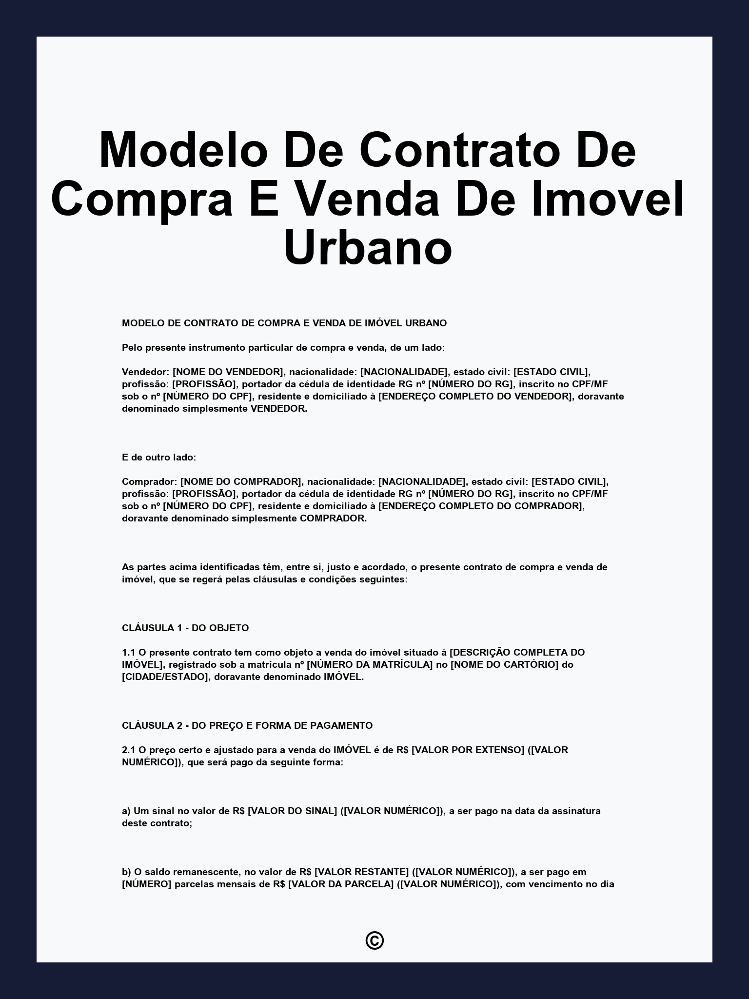 Modelo De Contrato De Compra E Venda De Imovel Urbano