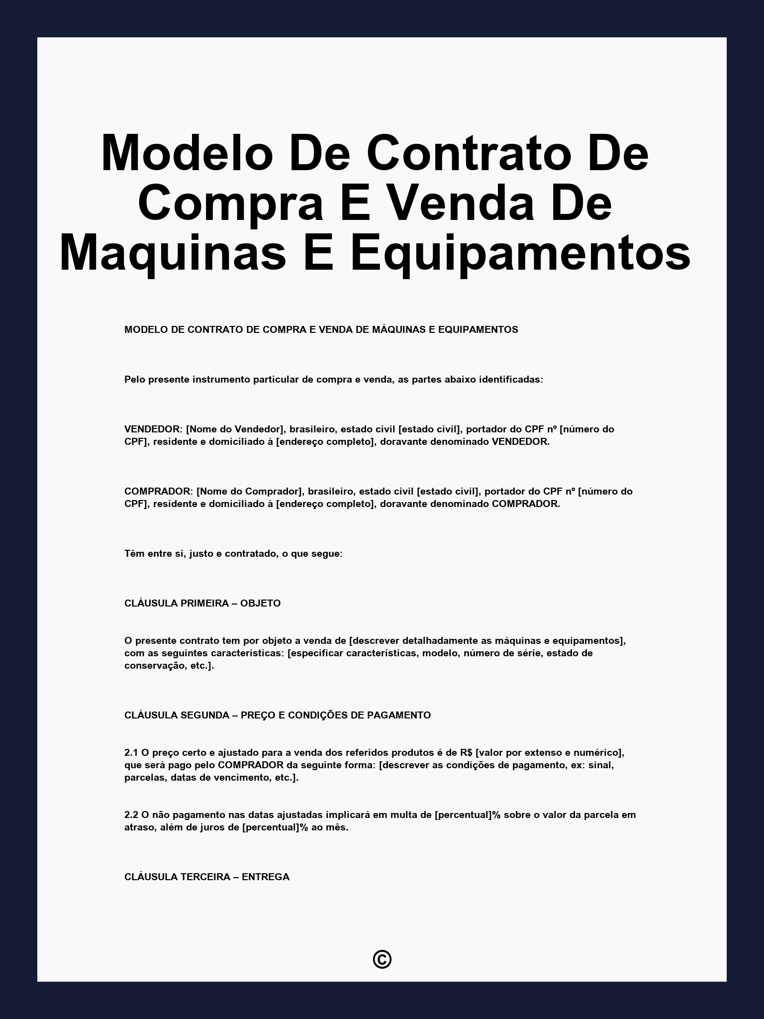 Modelo De Contrato De Compra E Venda De Maquinas E Equipamentos