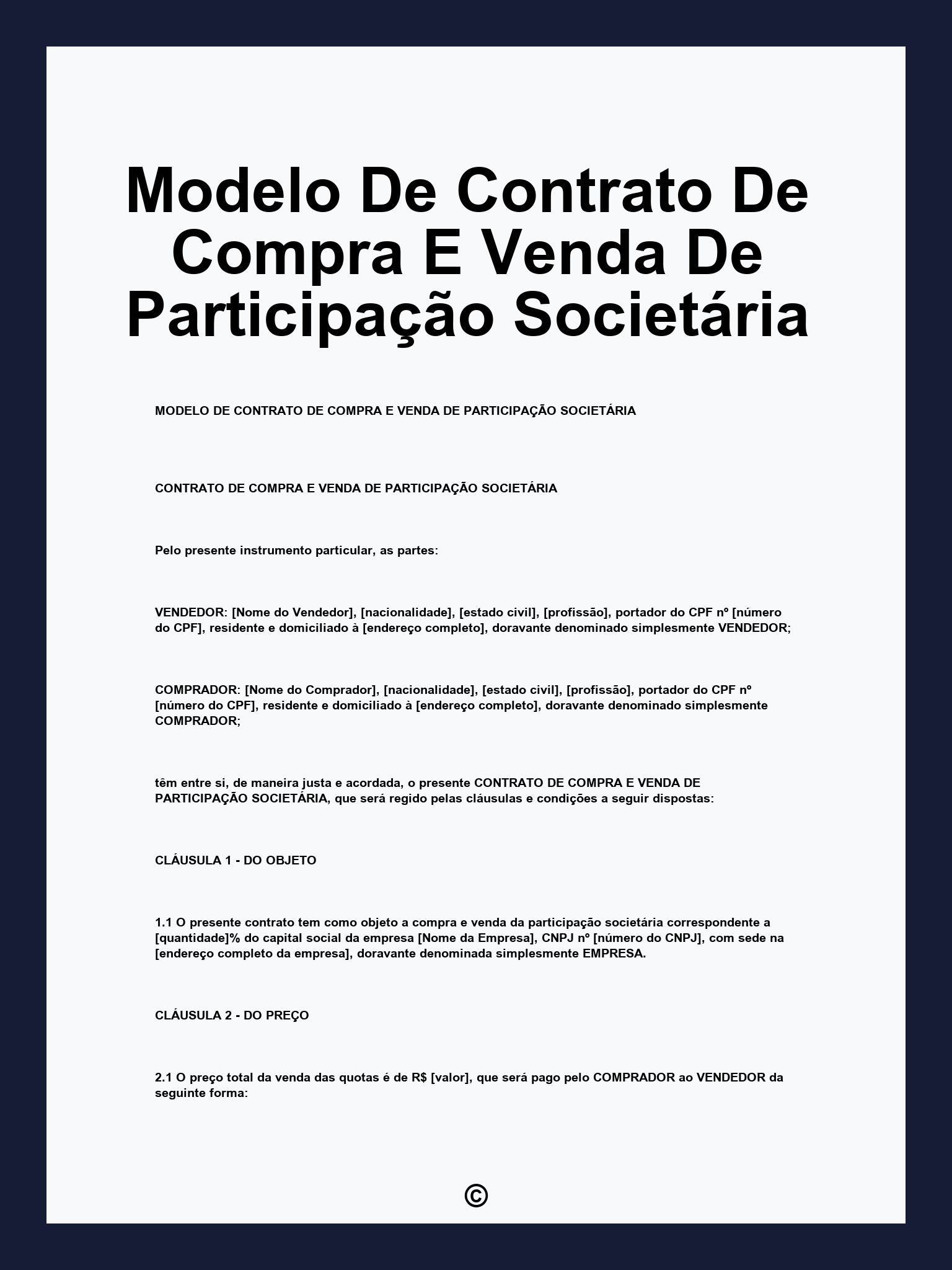 Modelo De Contrato De Compra E Venda De Participação Societária