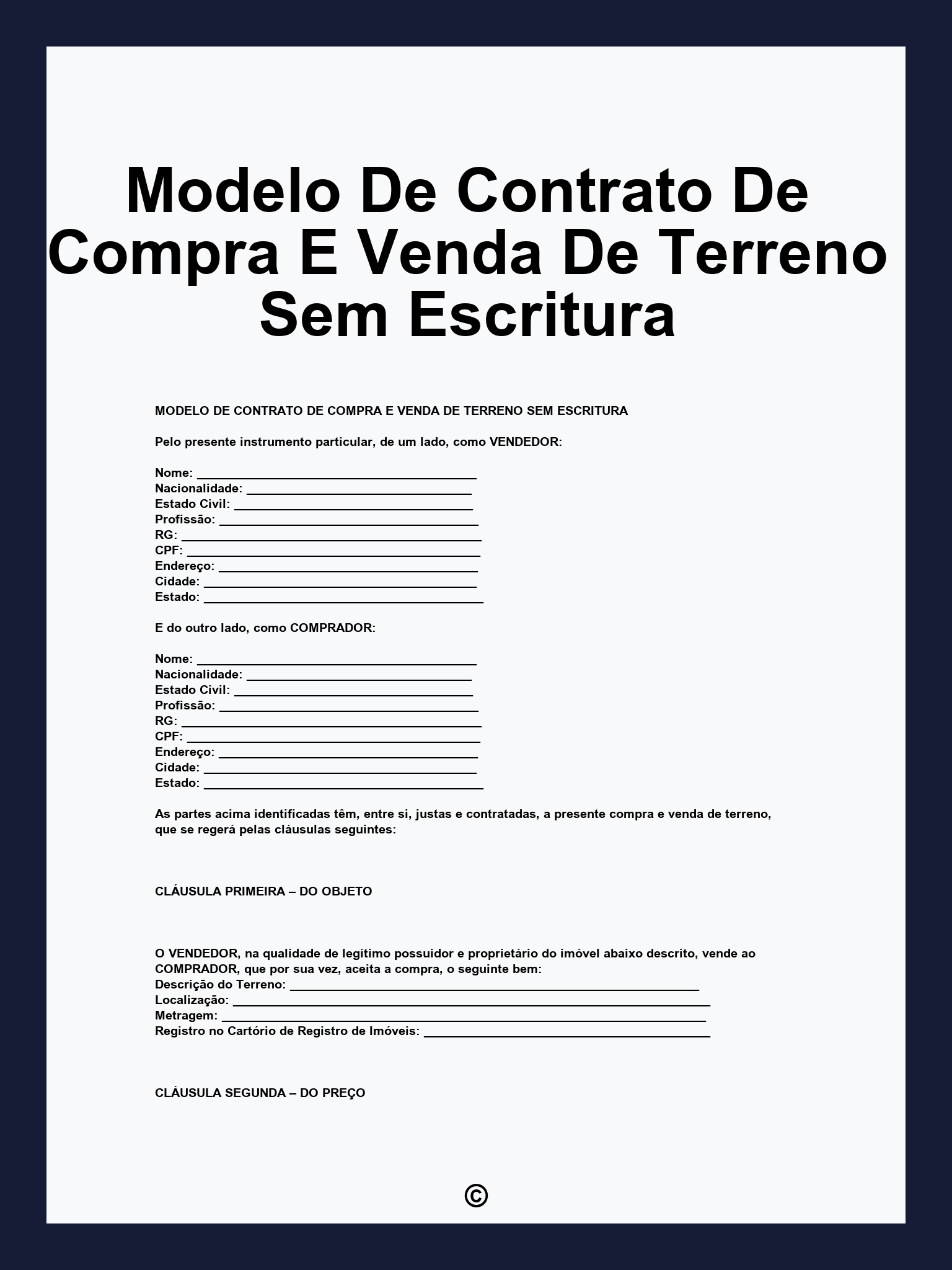 Modelo De Contrato De Compra E Venda De Terreno Sem Escritura