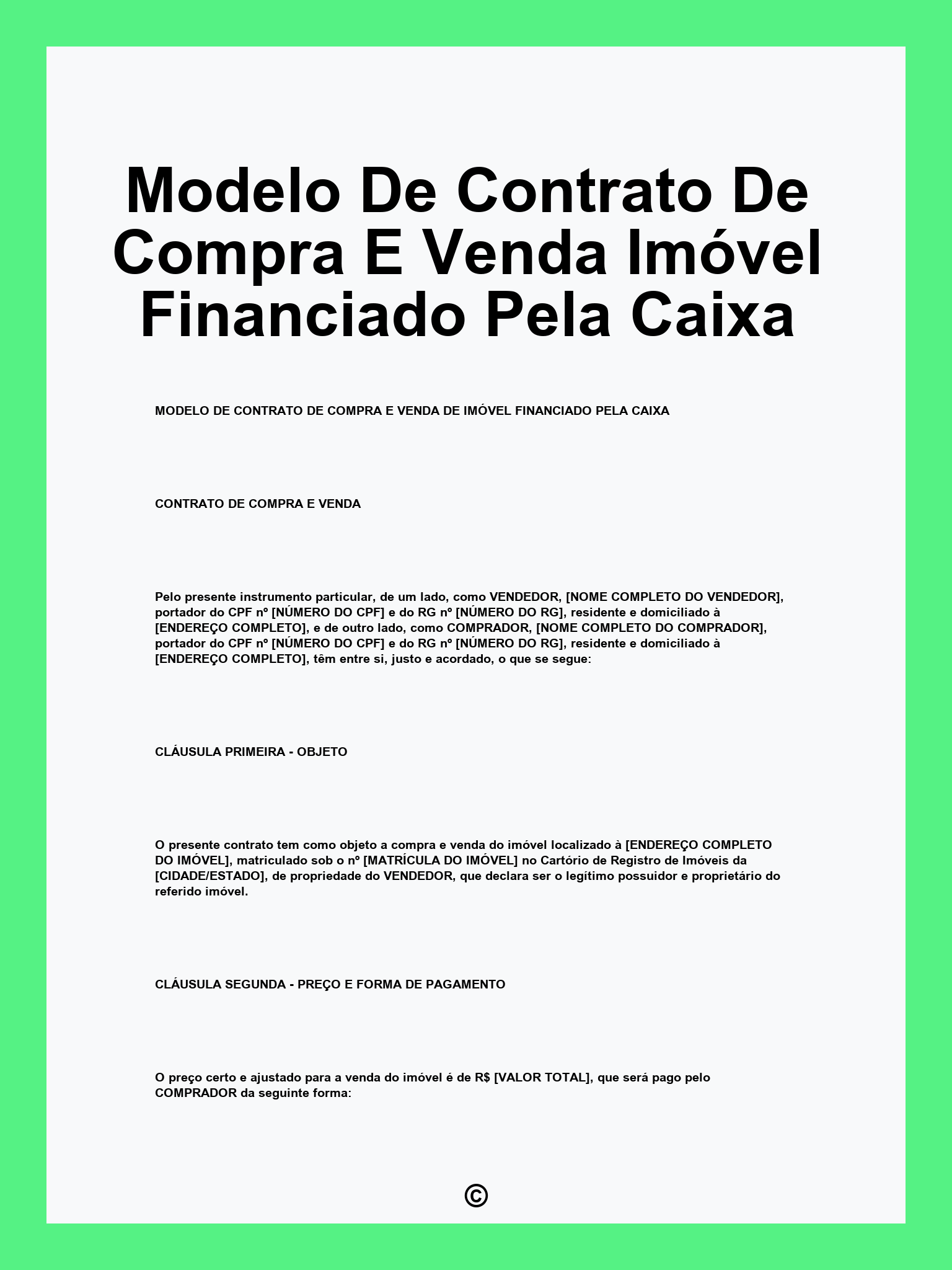 Modelo De Contrato De Compra E Venda Imóvel Financiado Pela Caixa