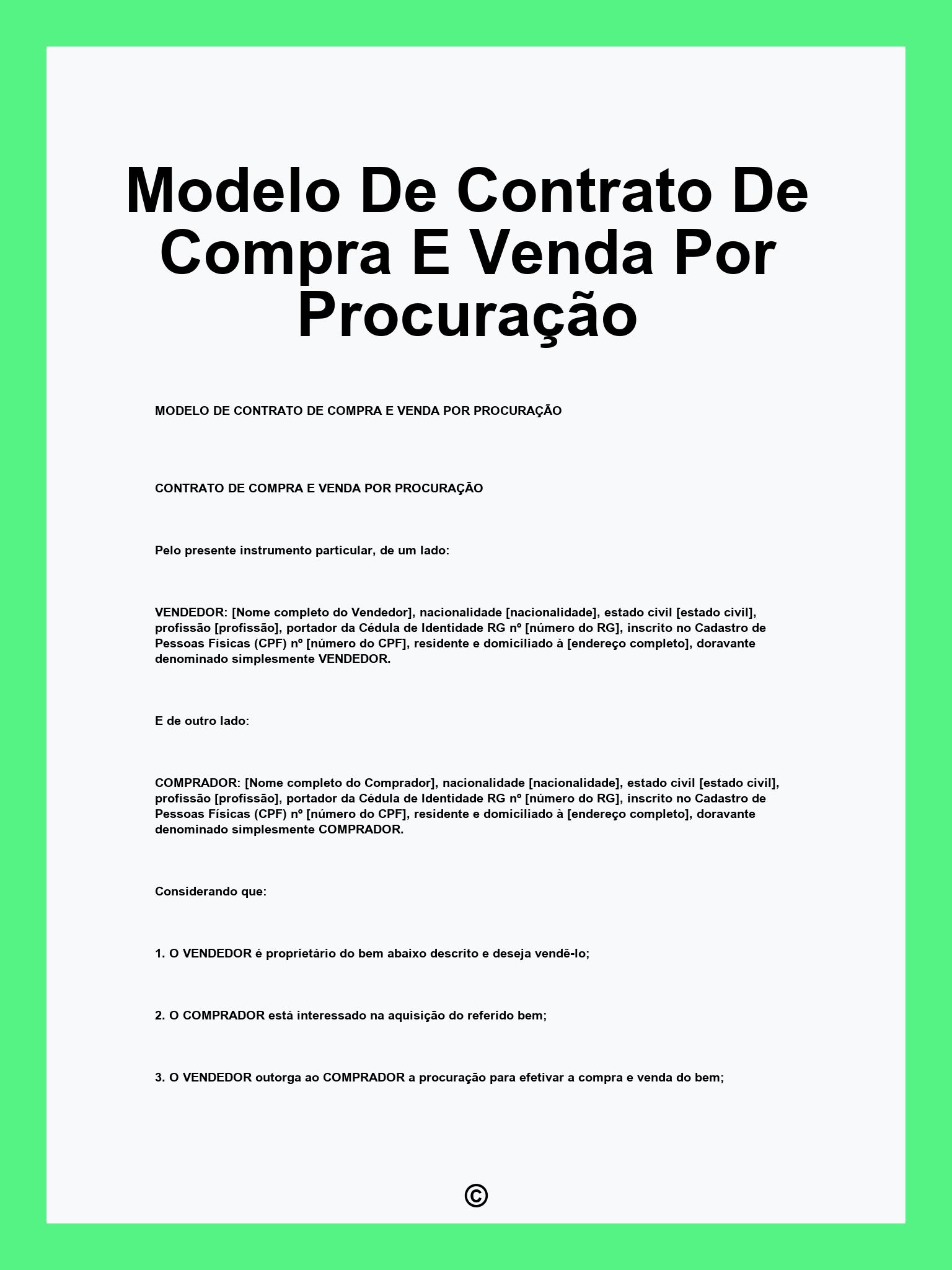Modelo De Contrato De Compra E Venda Por Procuração