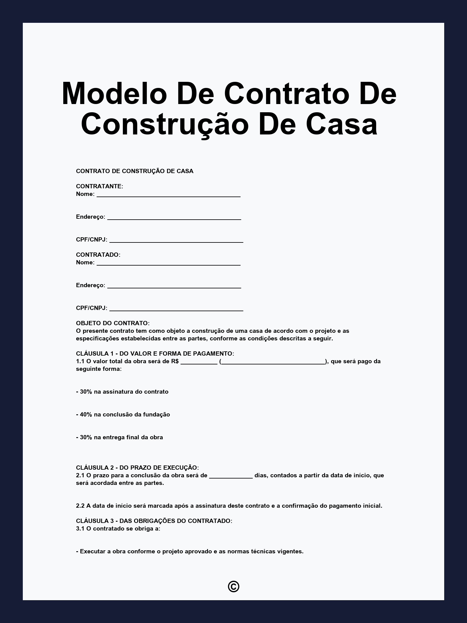 Modelo De Contrato De Construção De Casa