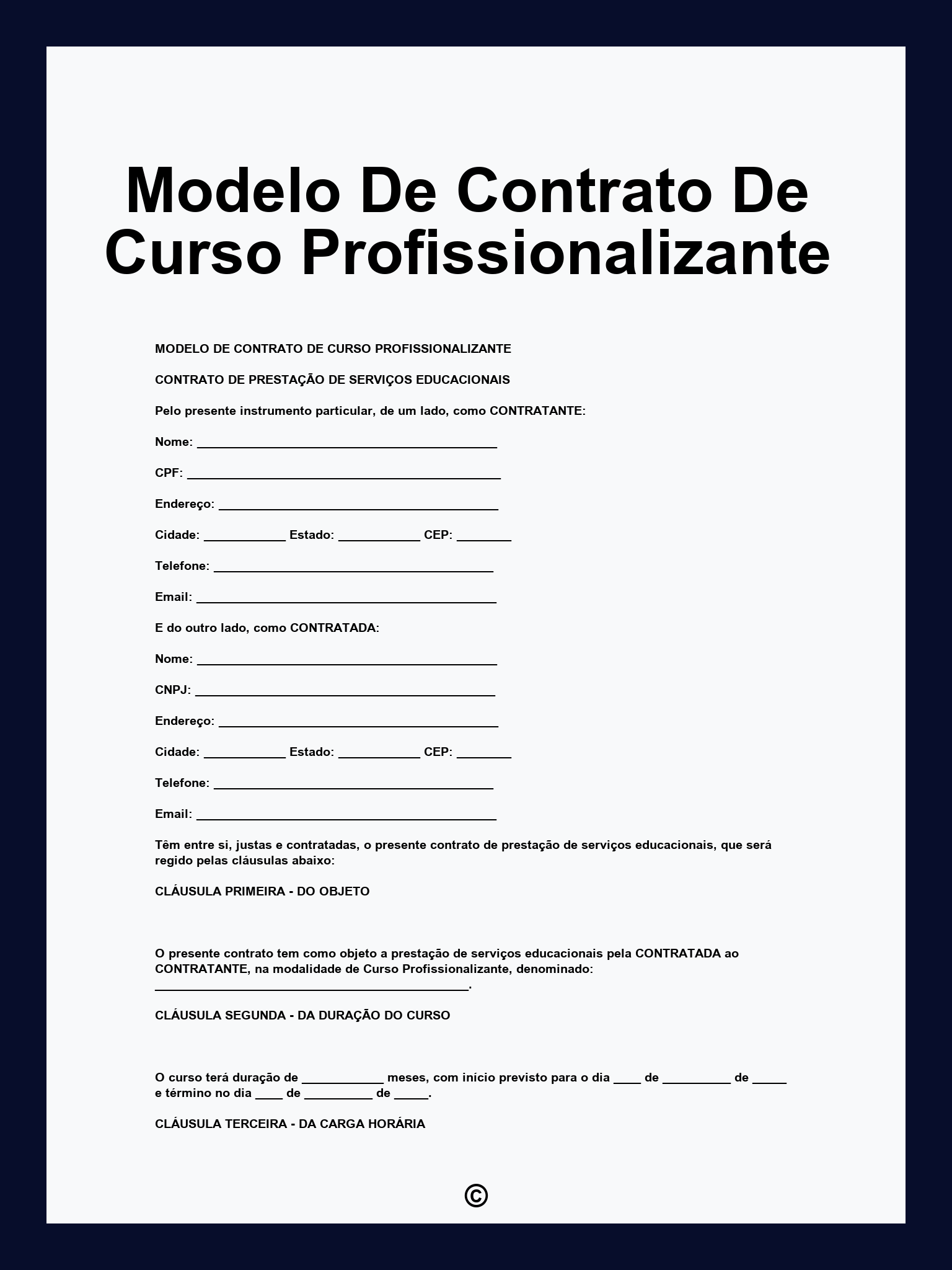 Modelo De Contrato De Curso Profissionalizante