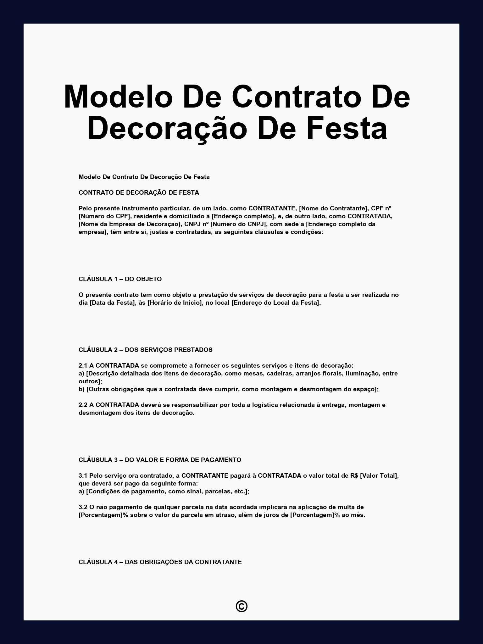 Modelo De Contrato De Decoração De Festa