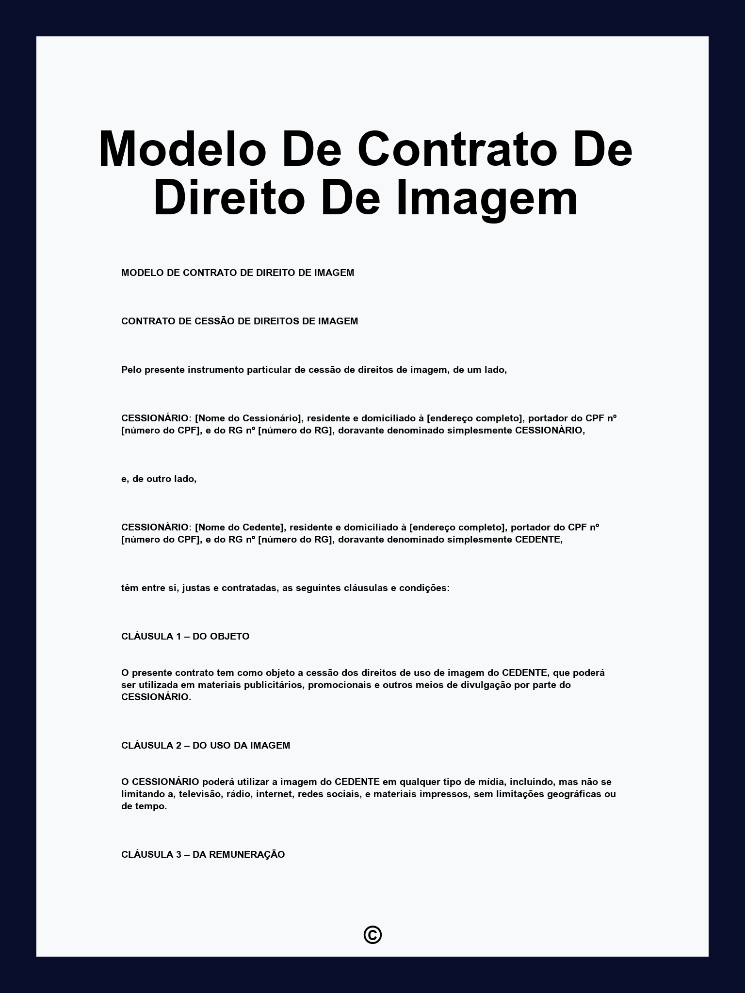 Modelo De Contrato De Direito De Imagem
