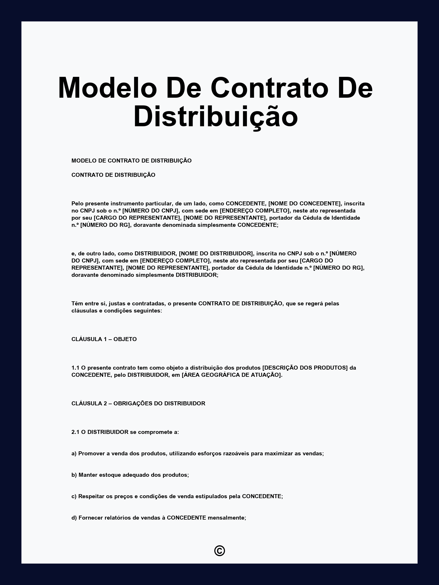 Modelo De Contrato De Distribuição