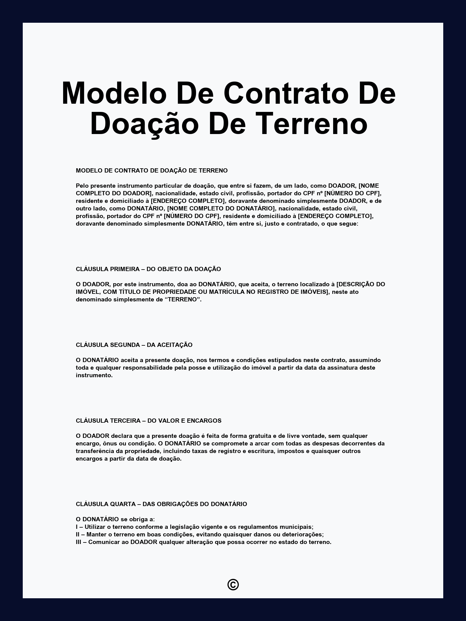 Modelo De Contrato De Doação De Terreno