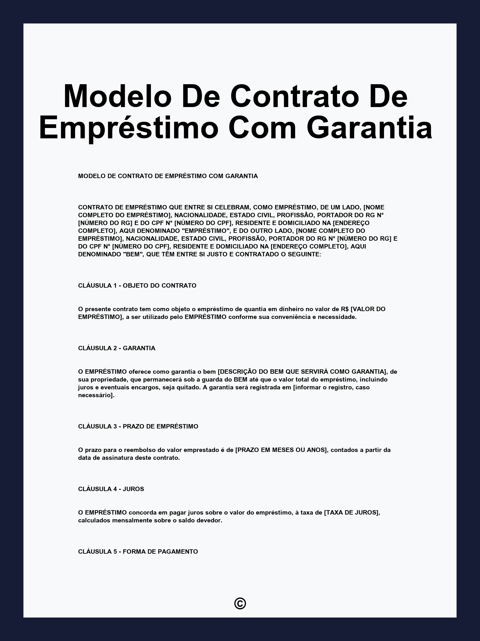 Modelo De Contrato De Empréstimo Com Garantia