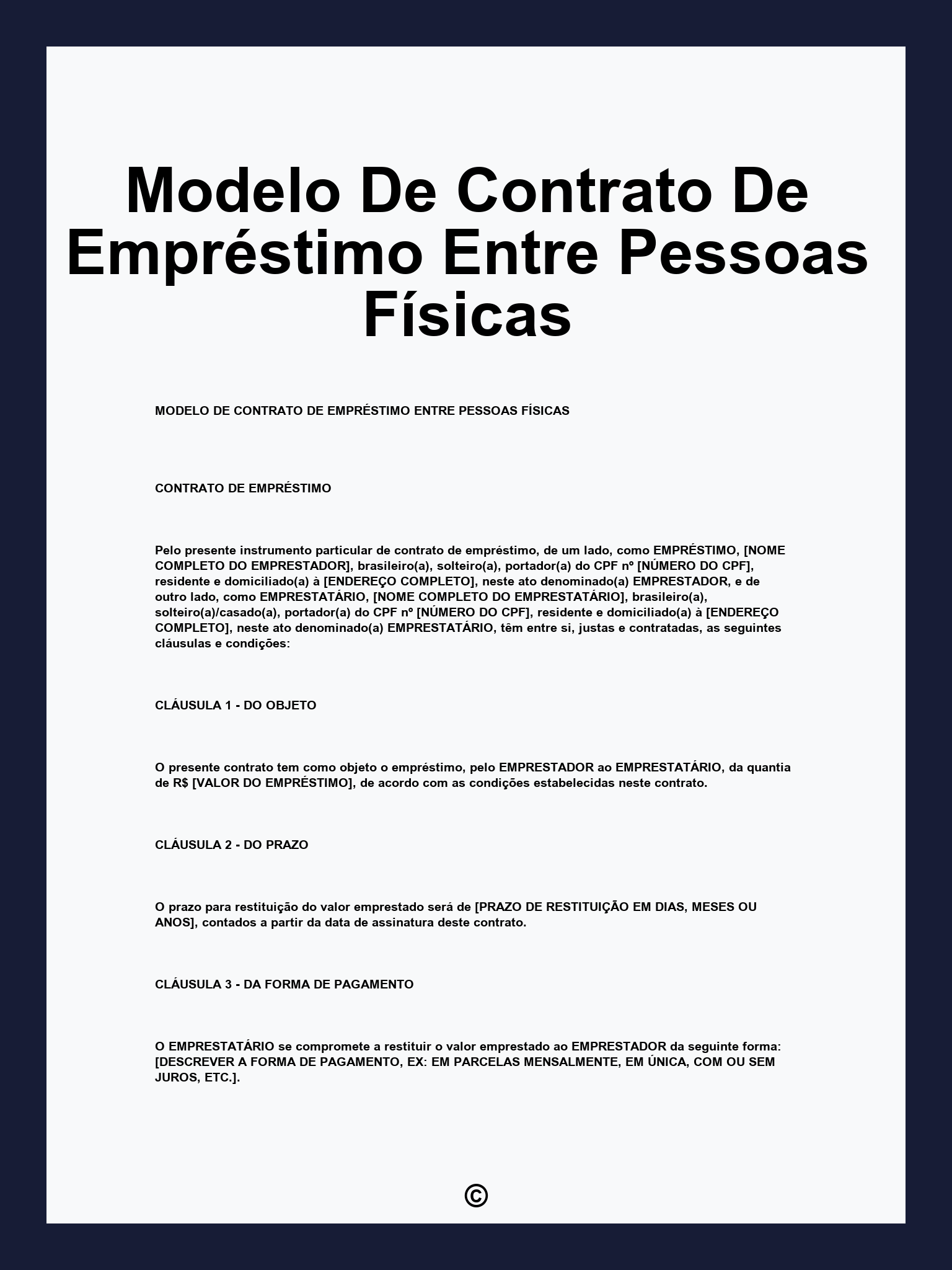Modelo De Contrato De Empréstimo Entre Pessoas Físicas