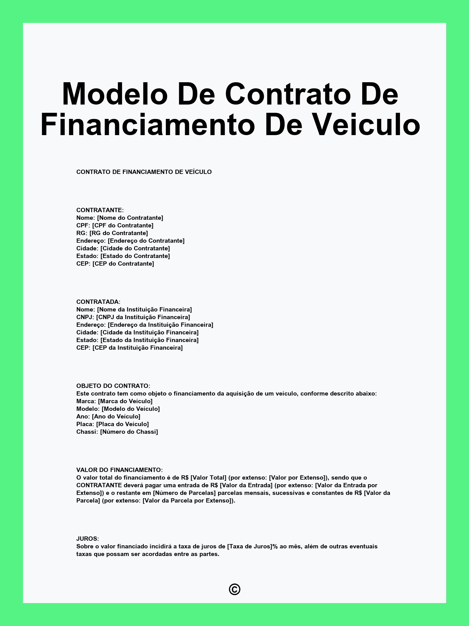 Modelo De Contrato De Financiamento De Veiculo
