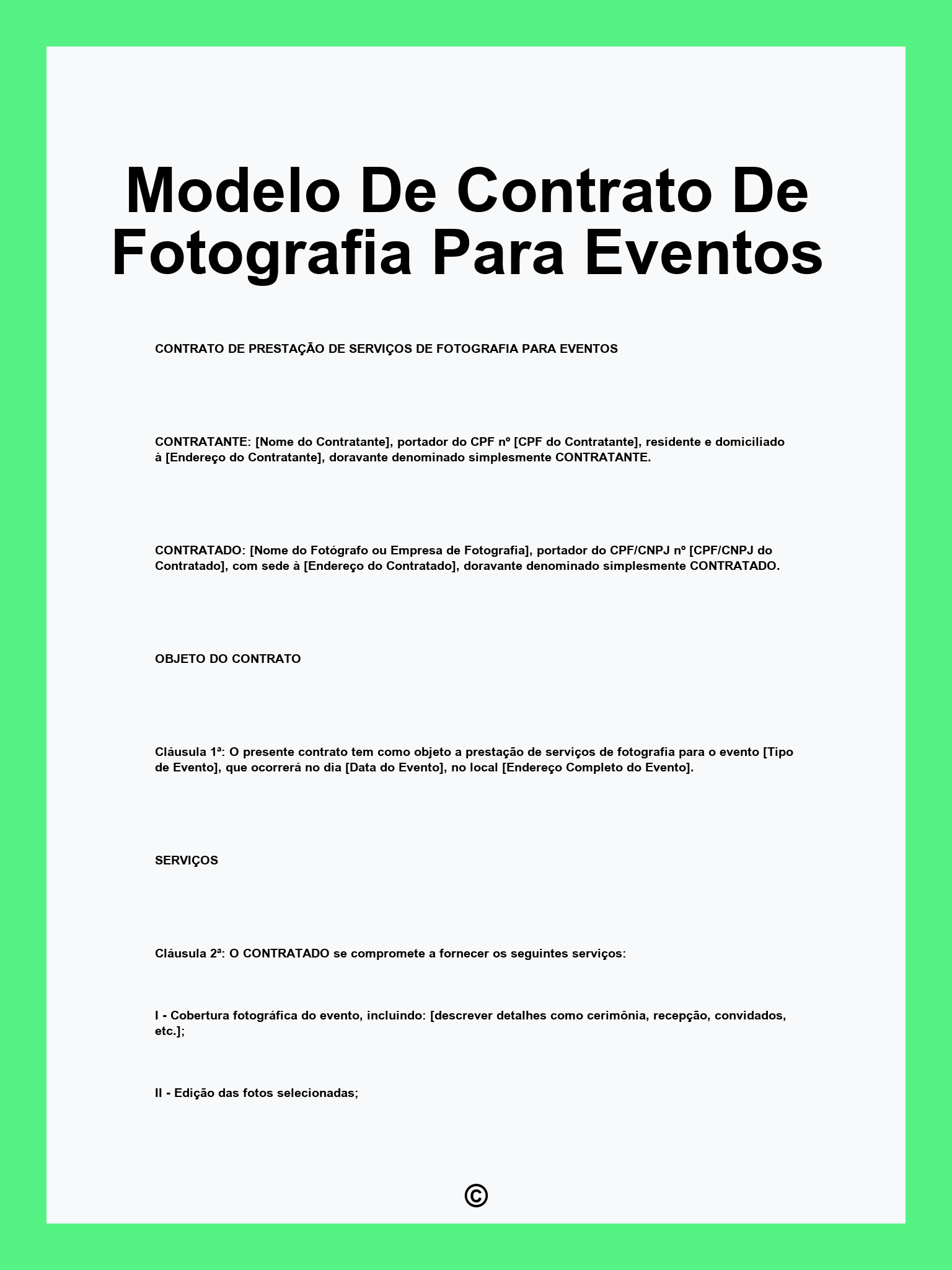 Modelo De Contrato De Fotografia Para Eventos