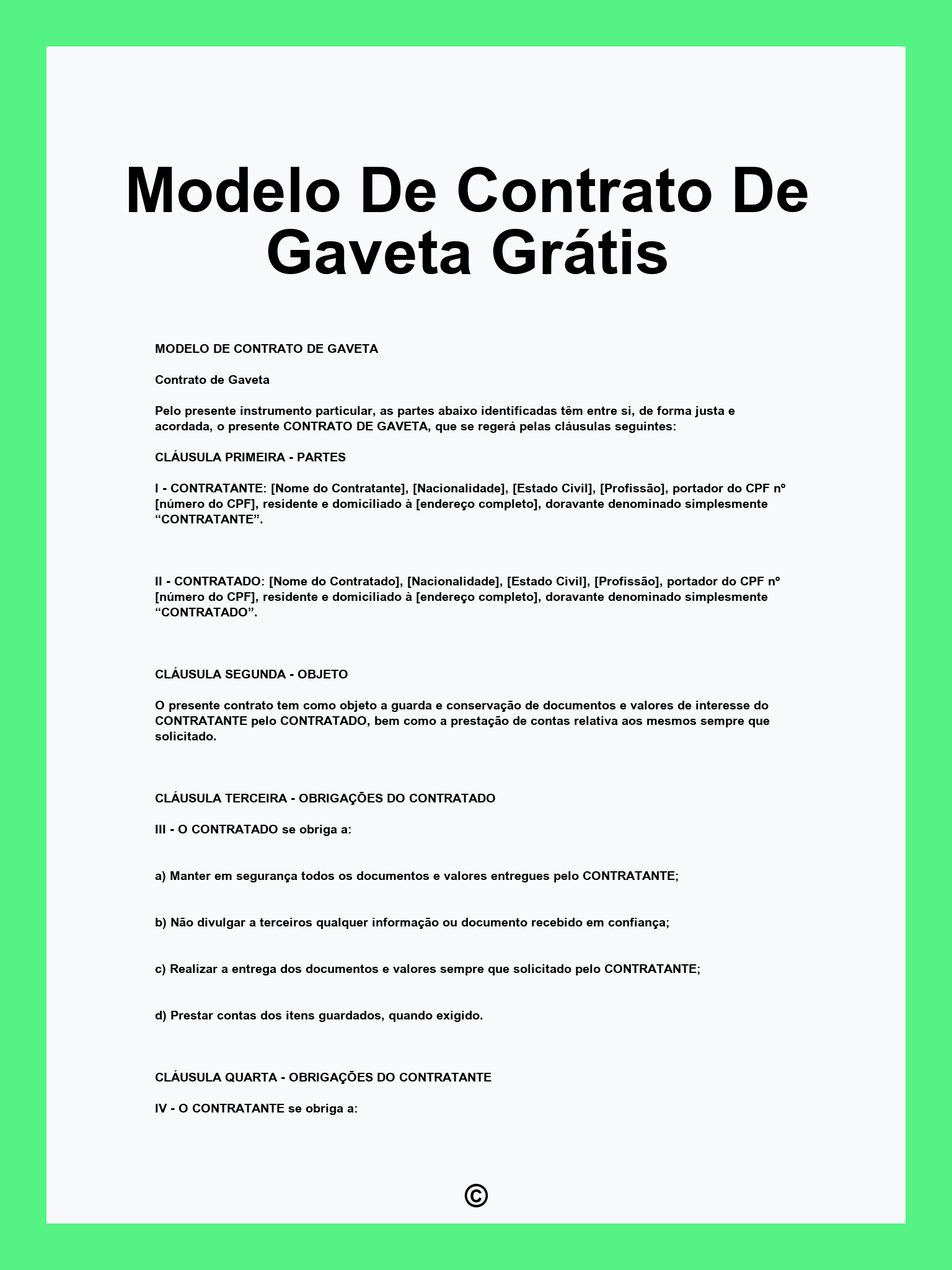 Modelo De Contrato De Gaveta Grátis