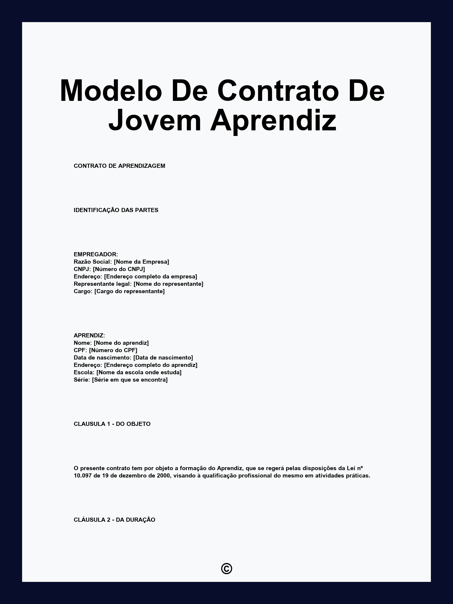 Modelo De Contrato De Jovem Aprendiz