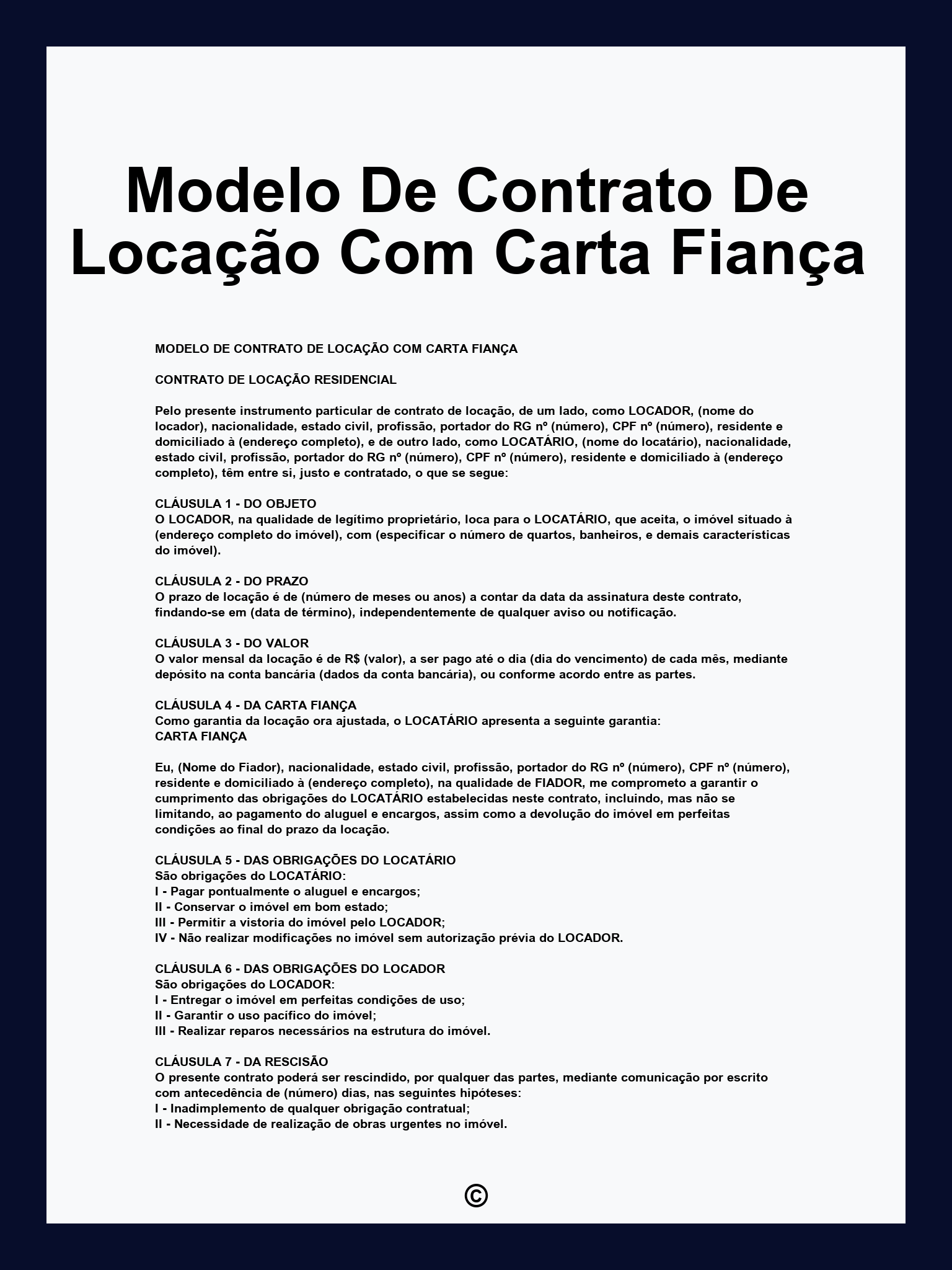 Modelo De Contrato De Locação Com Carta Fiança