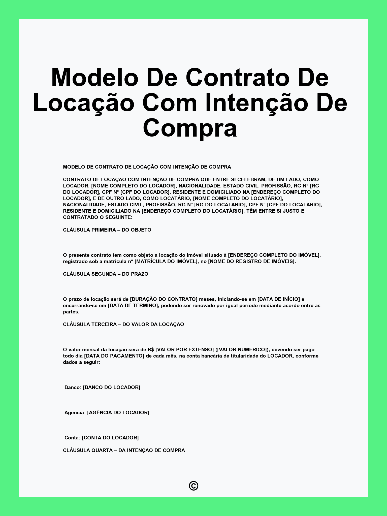 Modelo De Contrato De Locação Com Intenção De Compra