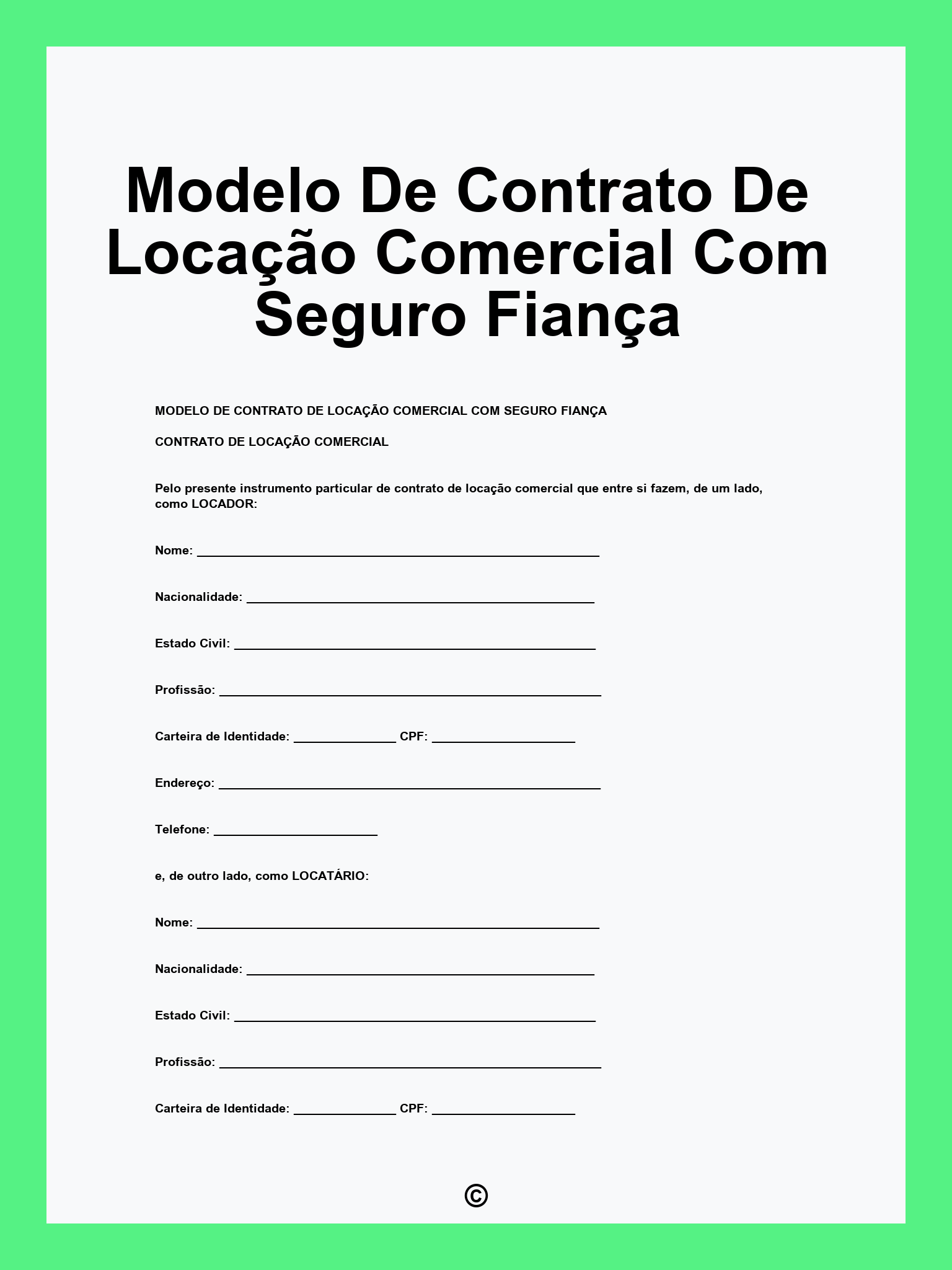 Modelo De Contrato De Locação Comercial Com Seguro Fiança