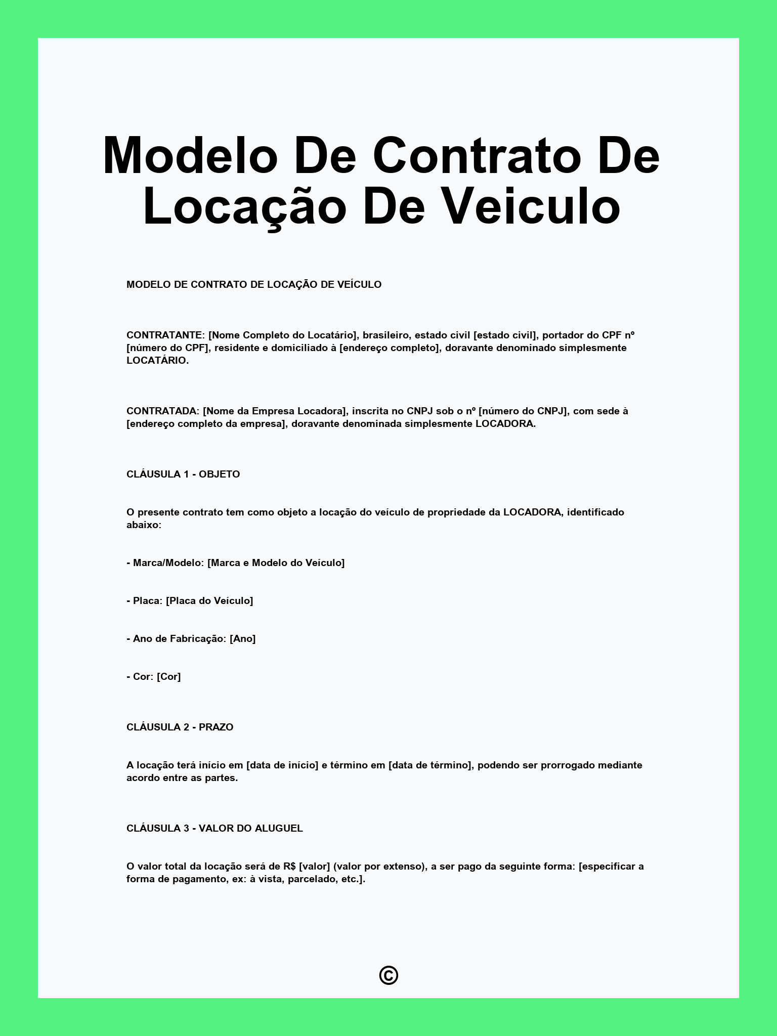 Modelo De Contrato De Locação De Veiculo