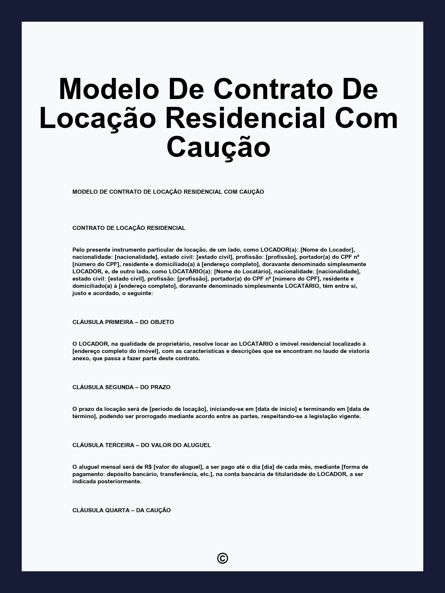 Modelo De Contrato De Locação Residencial Com Caução