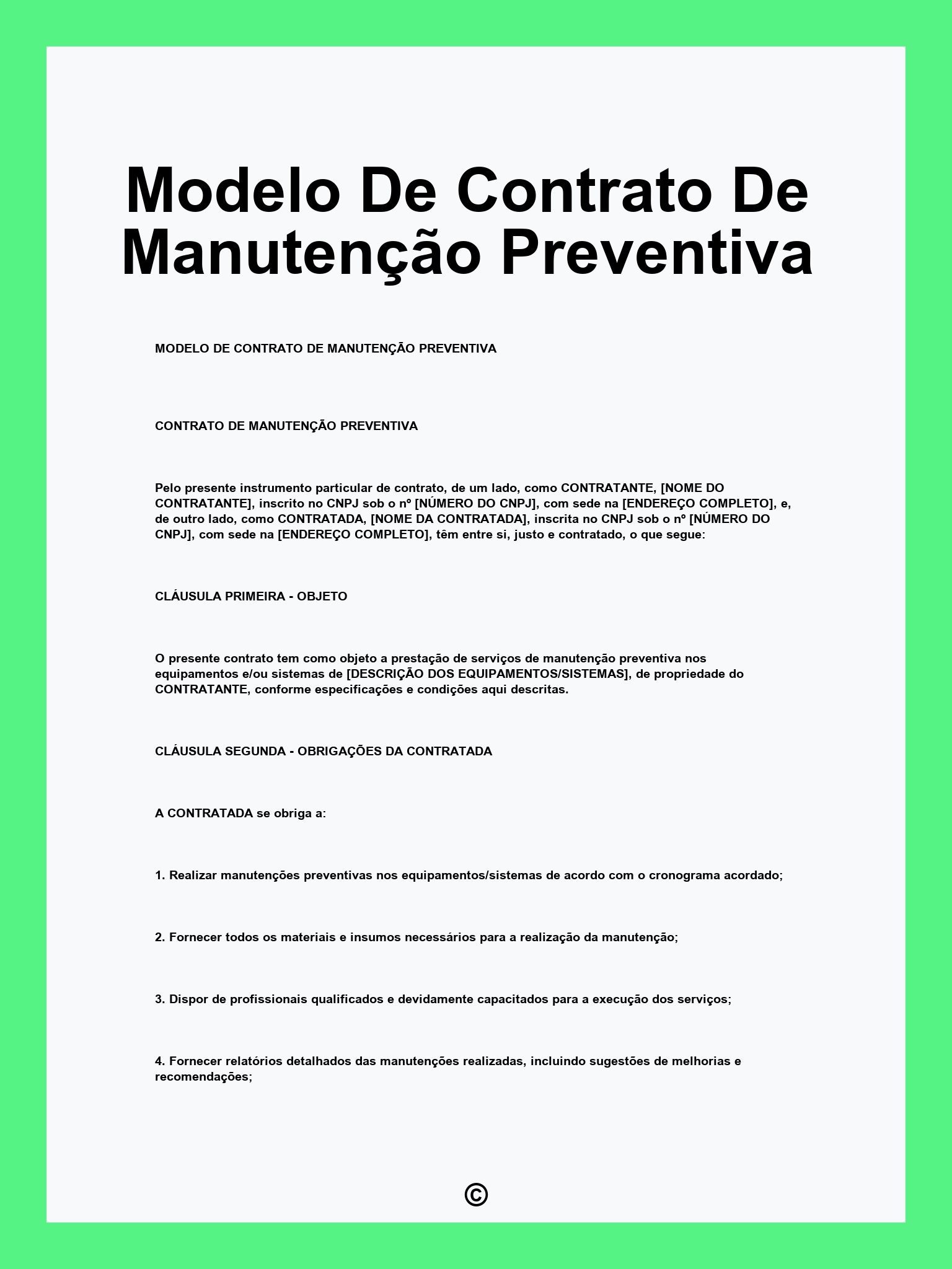 Modelo De Contrato De Manutenção Preventiva