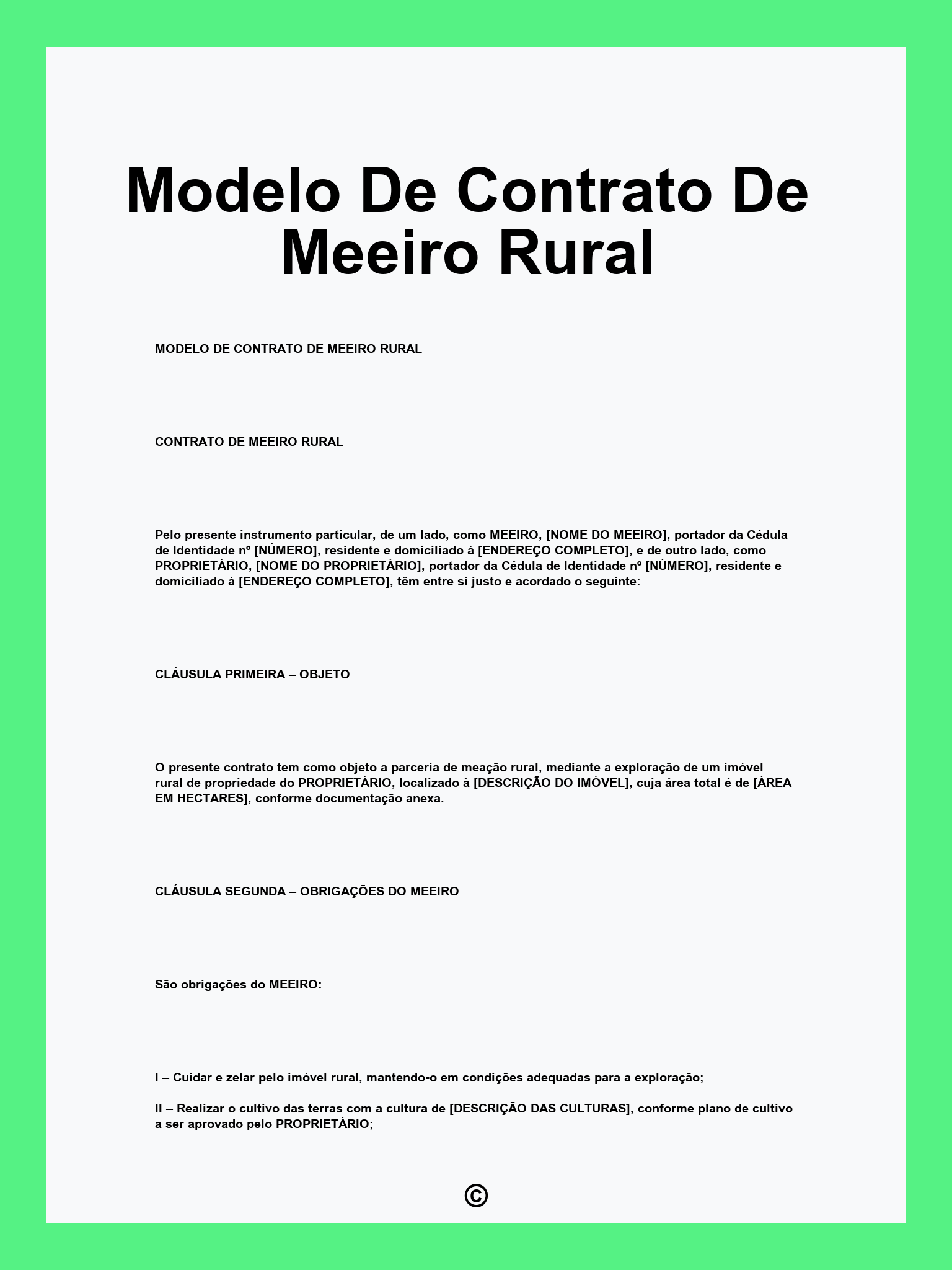 Modelo De Contrato De Meeiro Rural