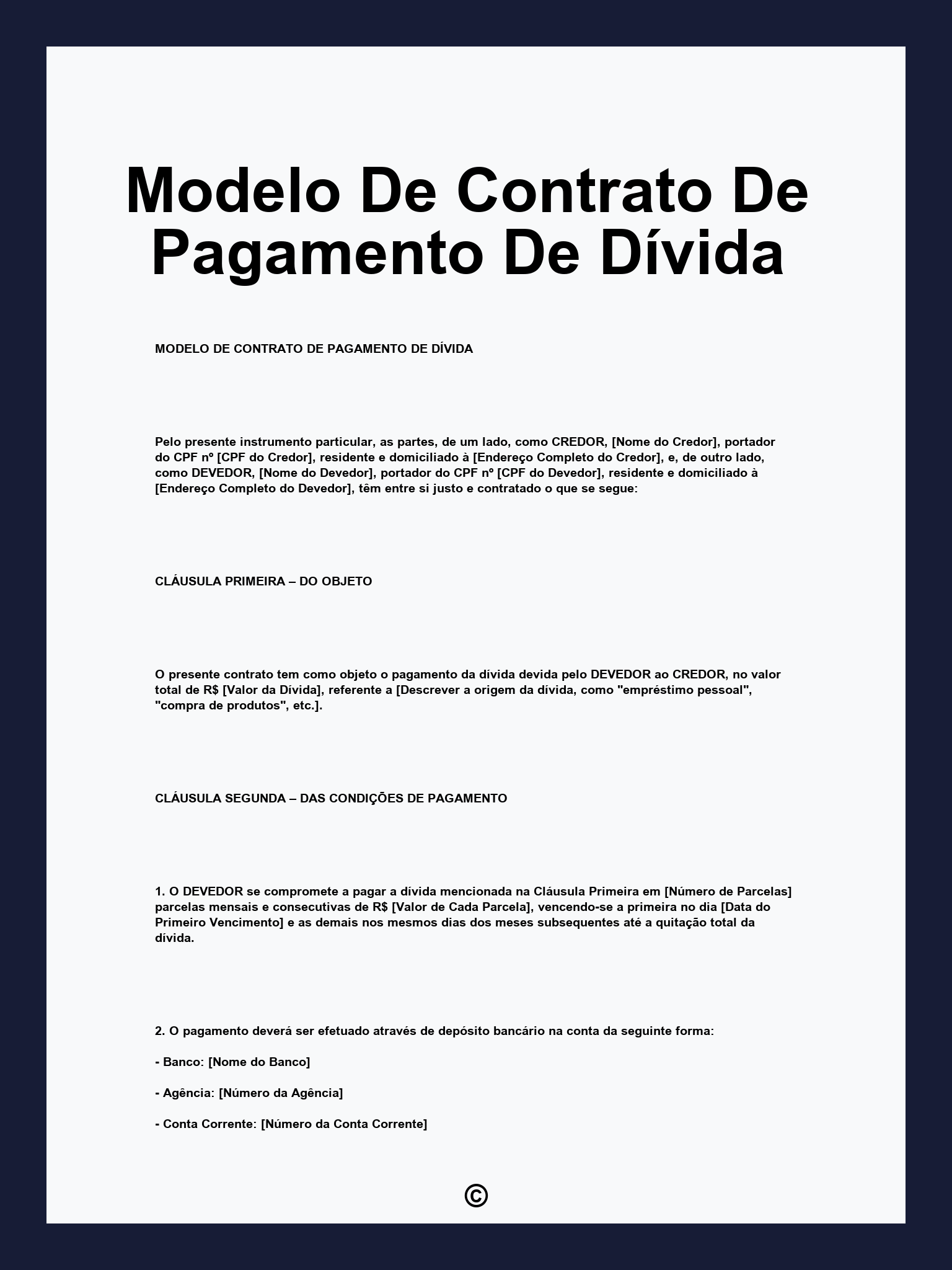 Modelo De Contrato De Pagamento De Dívida