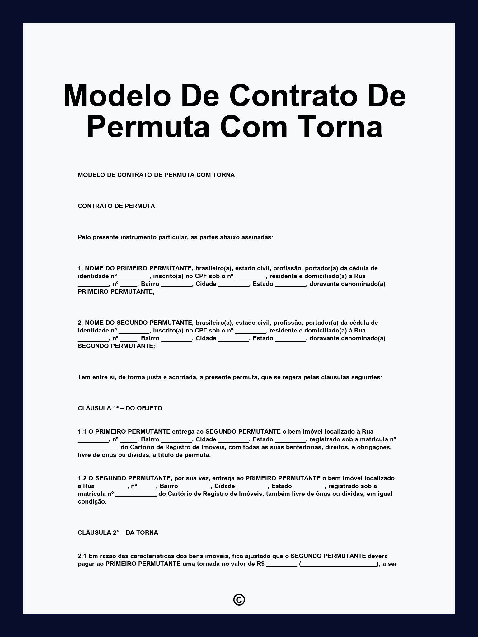 Modelo De Contrato De Permuta Com Torna