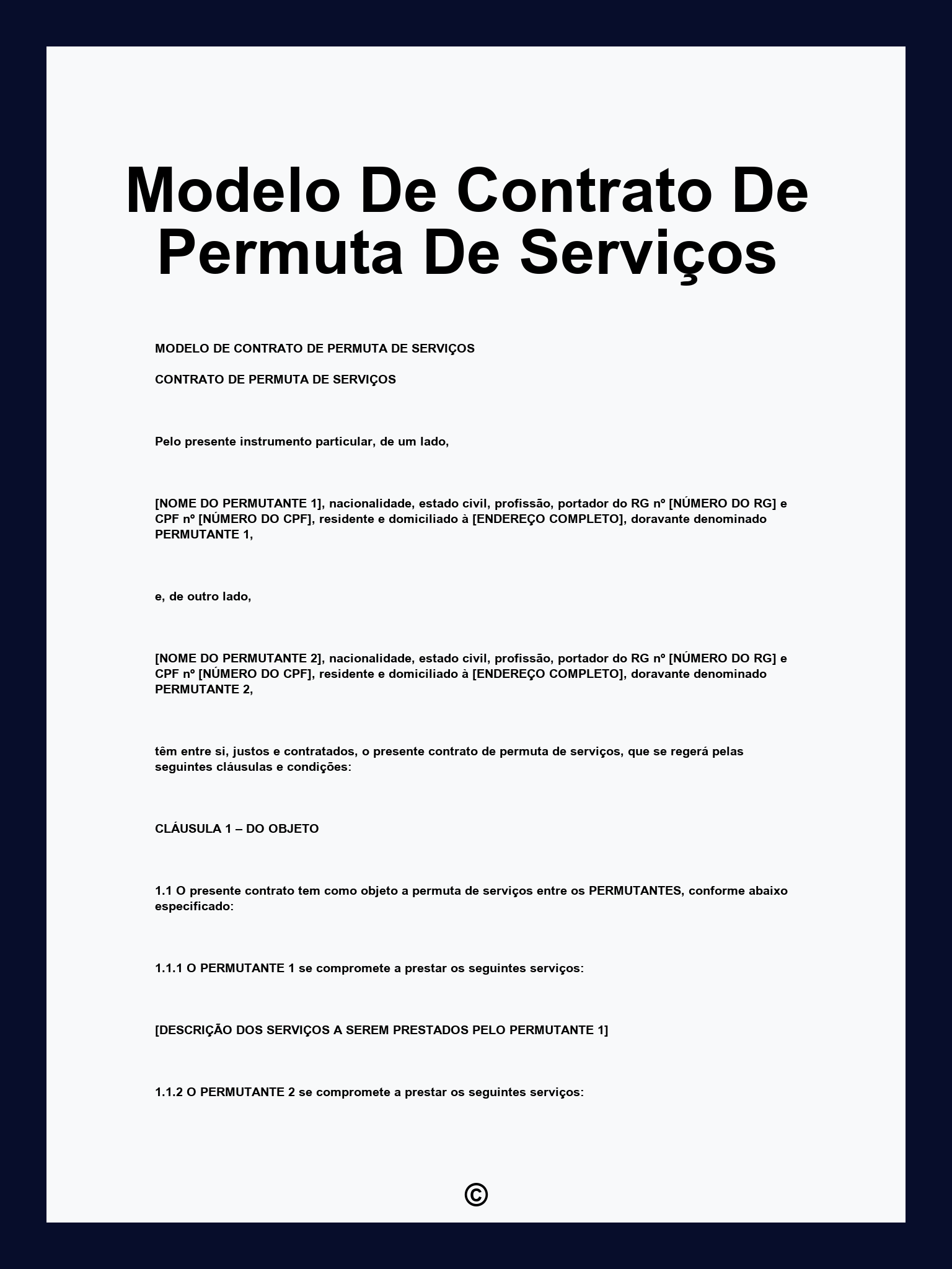 Modelo De Contrato De Permuta De Serviços