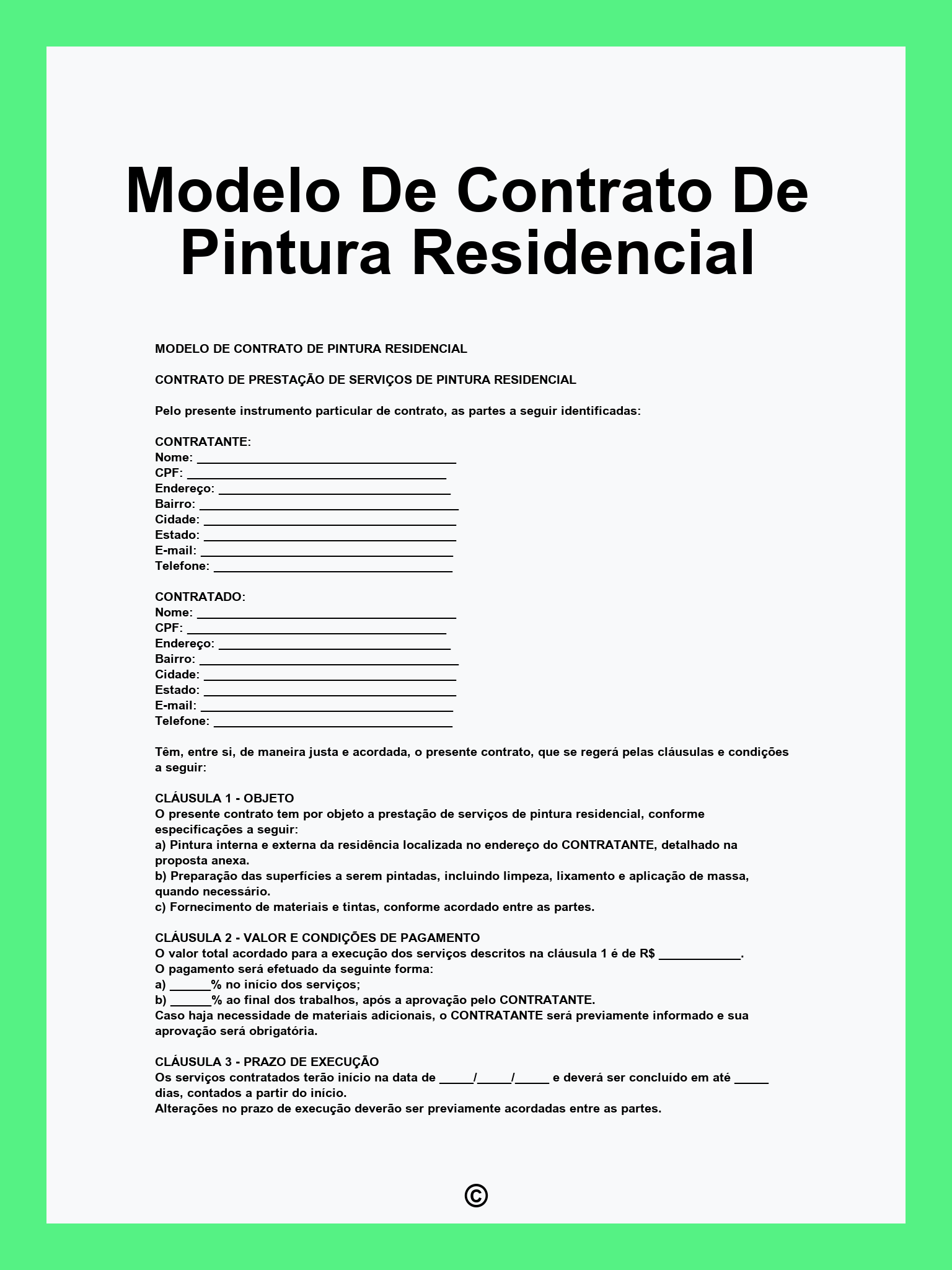 Modelo De Contrato De Pintura Residencial
