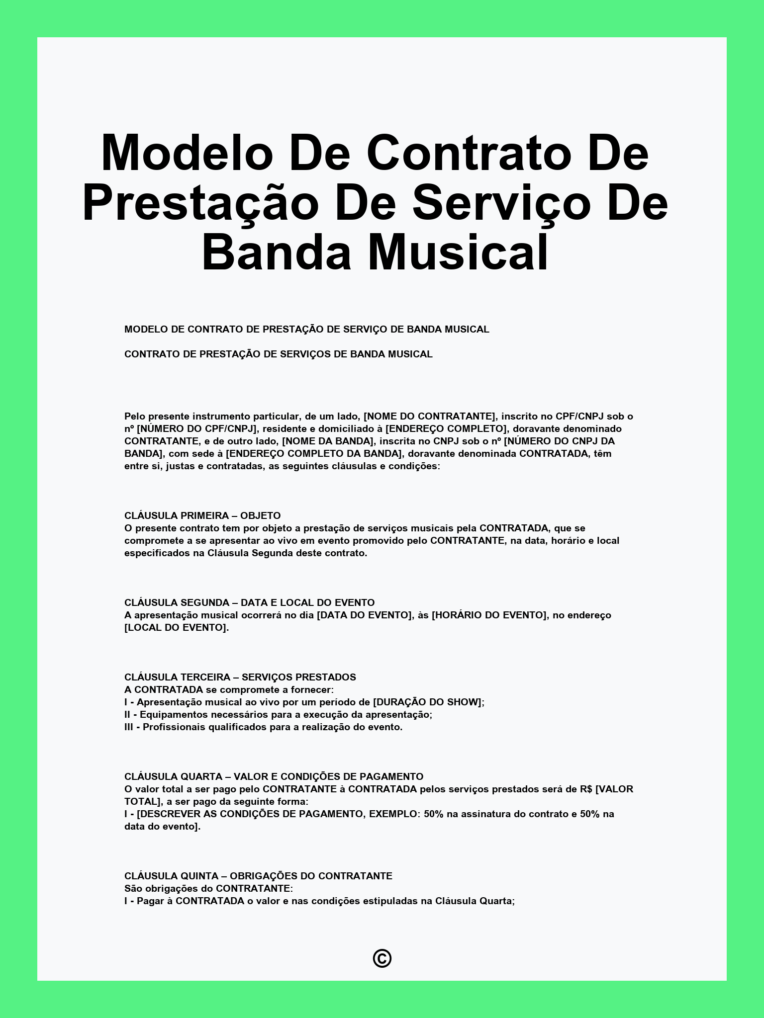 Modelo De Contrato De Prestação De Serviço De Banda Musical