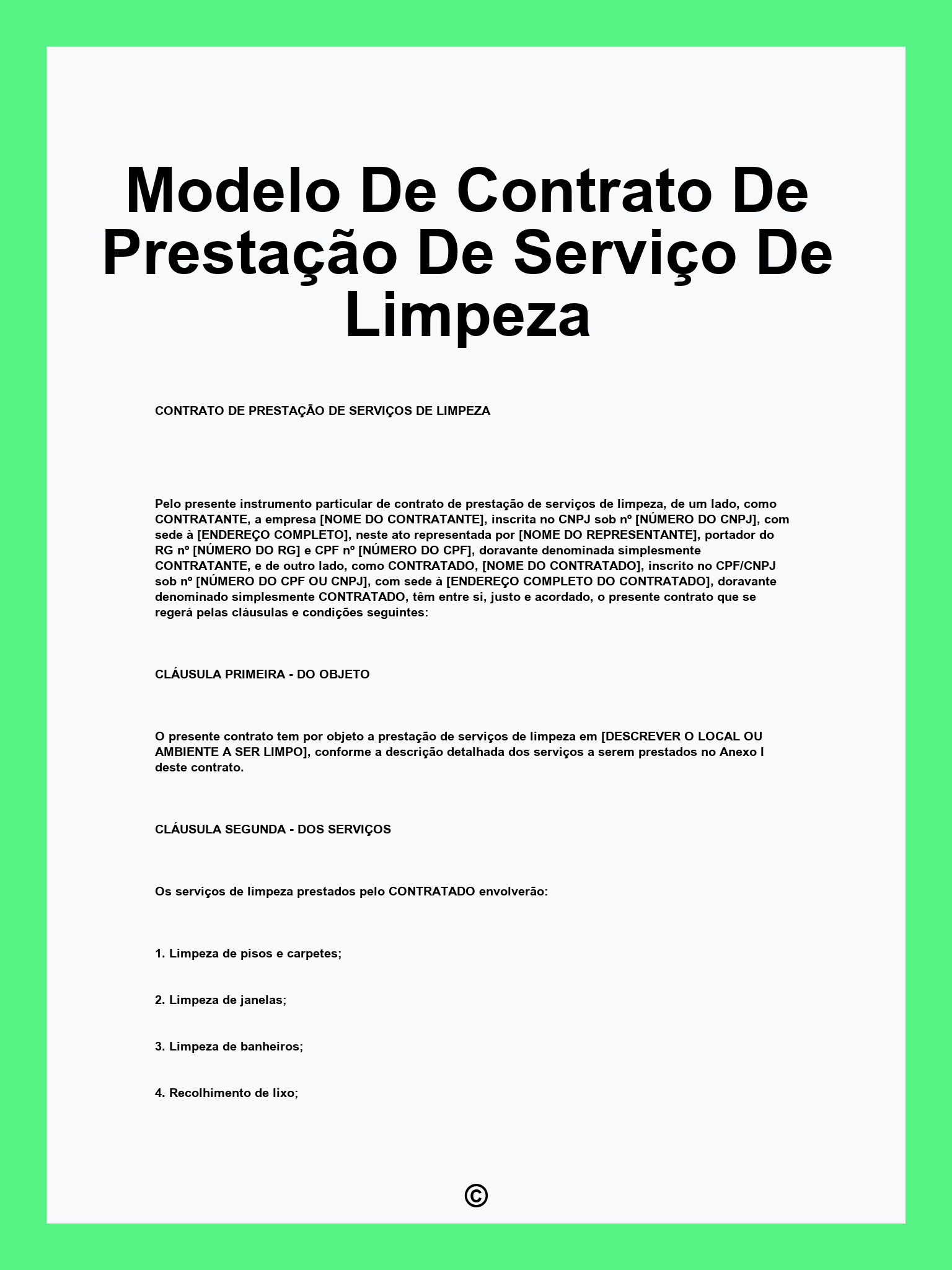 Modelo De Contrato De Prestação De Serviço De Limpeza