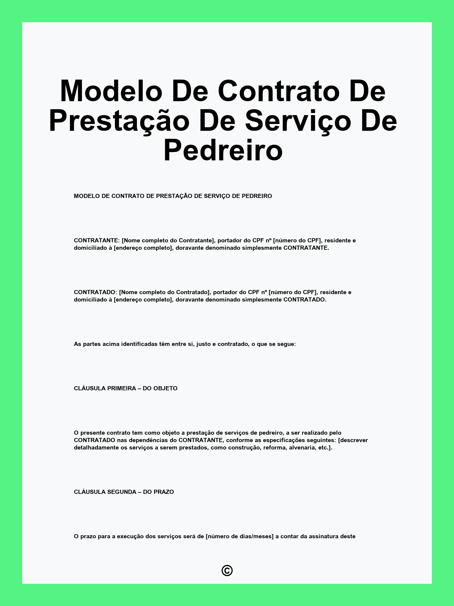 Modelo De Contrato De Prestação De Serviço De Pedreiro