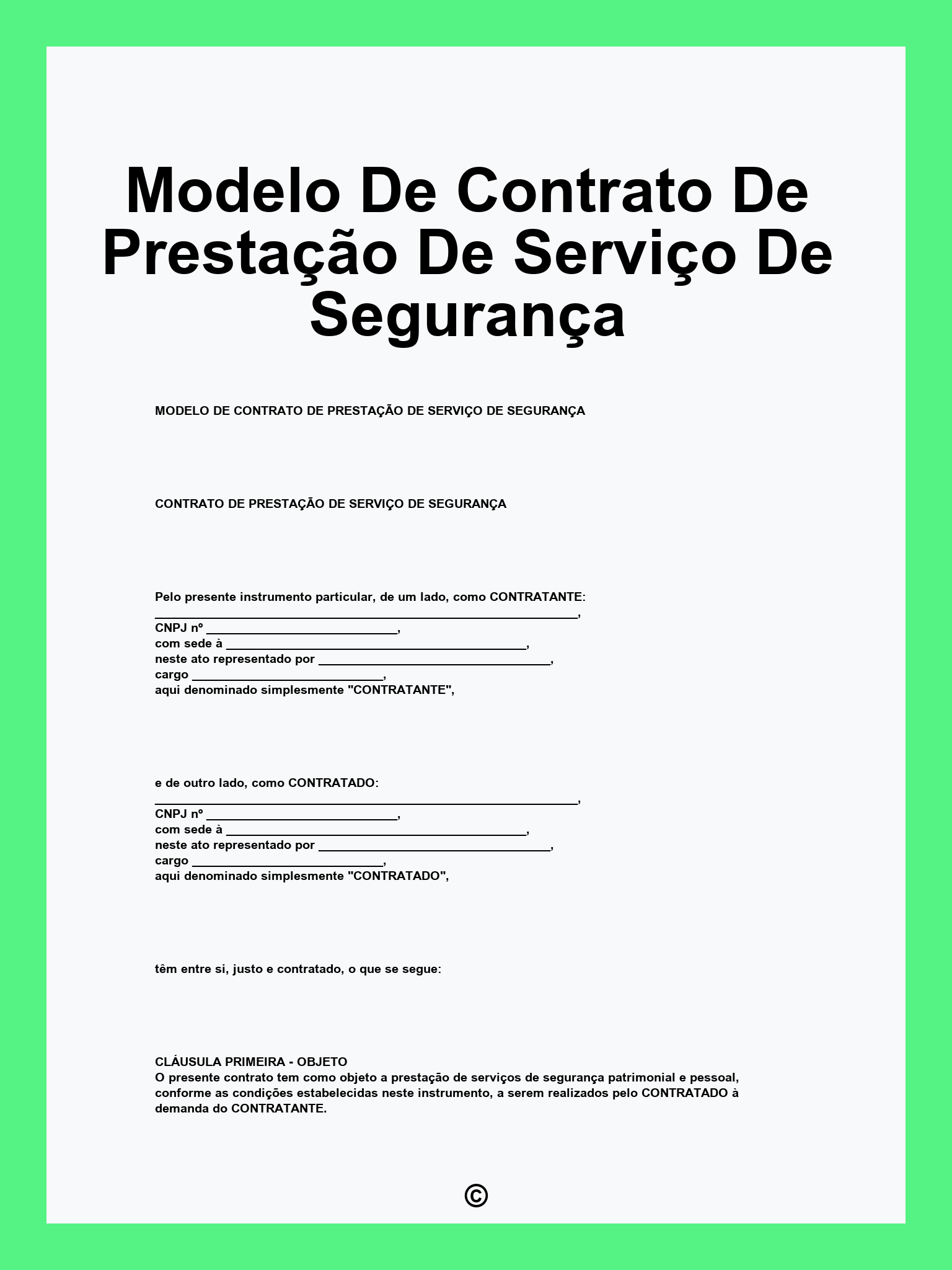 Modelo De Contrato De Prestação De Serviço De Segurança