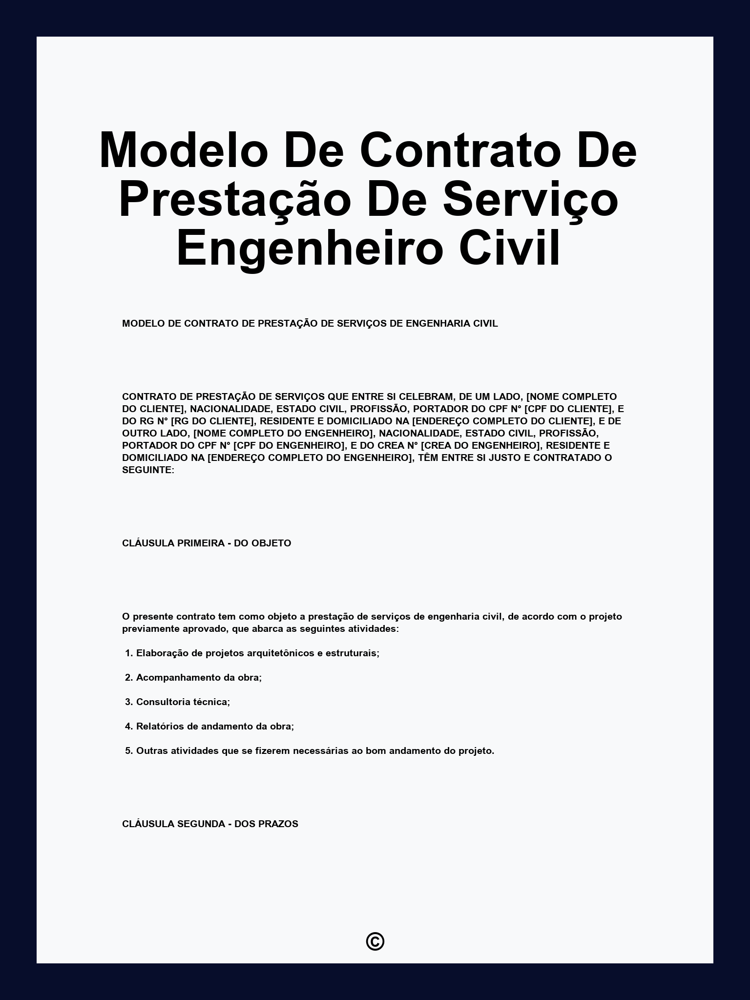 Modelo De Contrato De Prestação De Serviço Engenheiro Civil