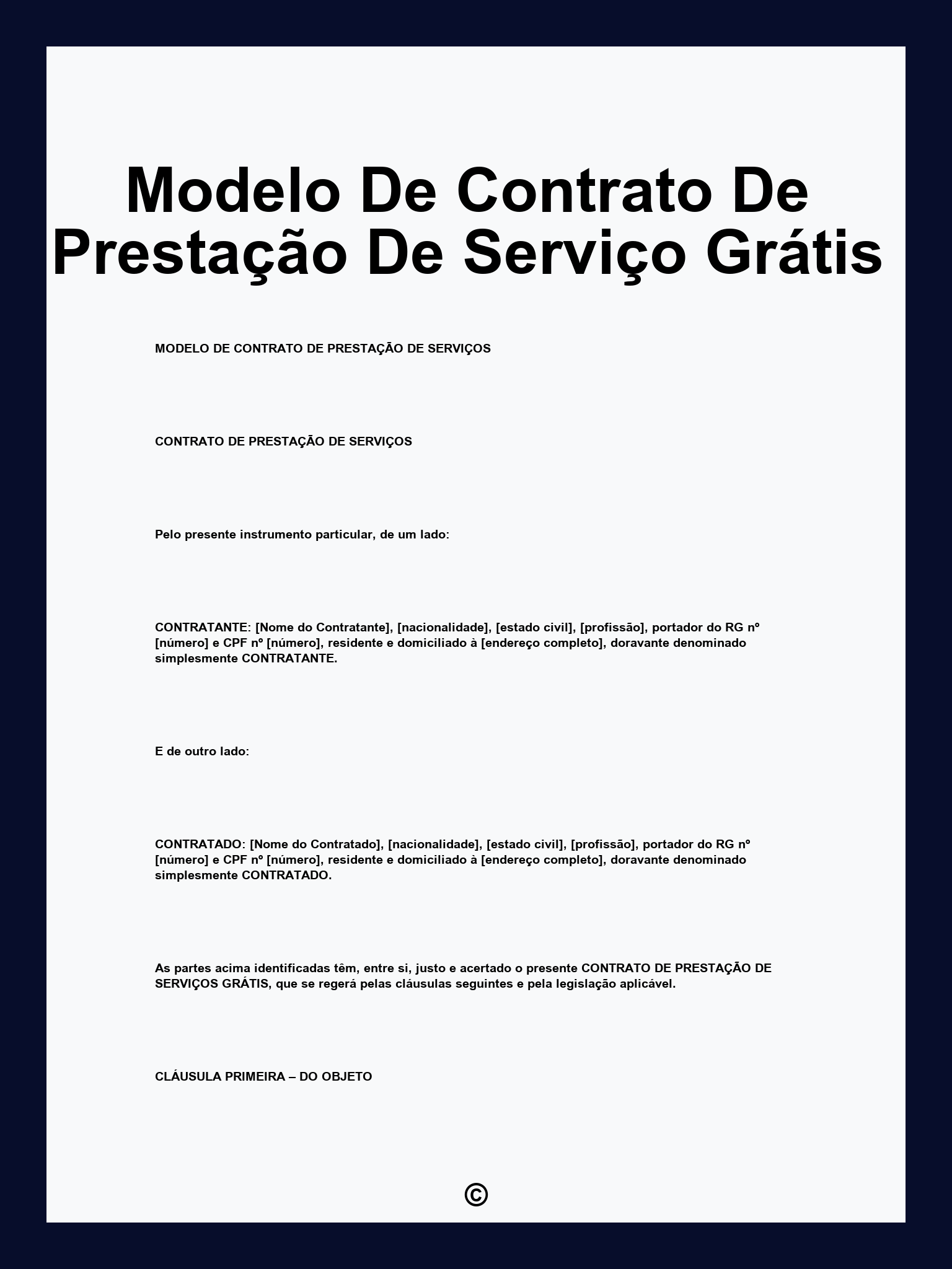 Modelo De Contrato De Prestação De Serviço Grátis
