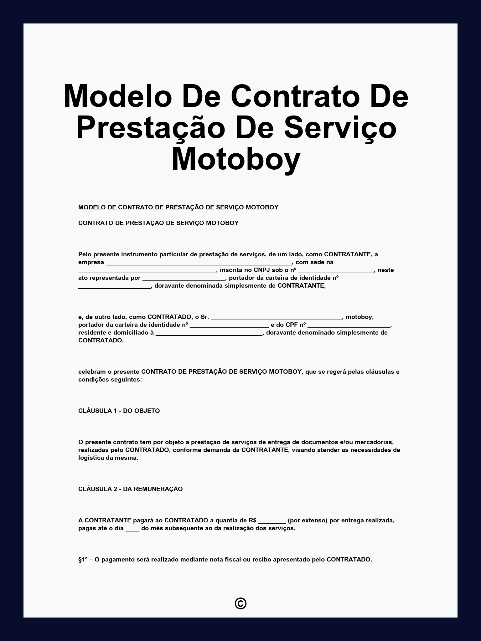 Modelo De Contrato De Prestação De Serviço Motoboy