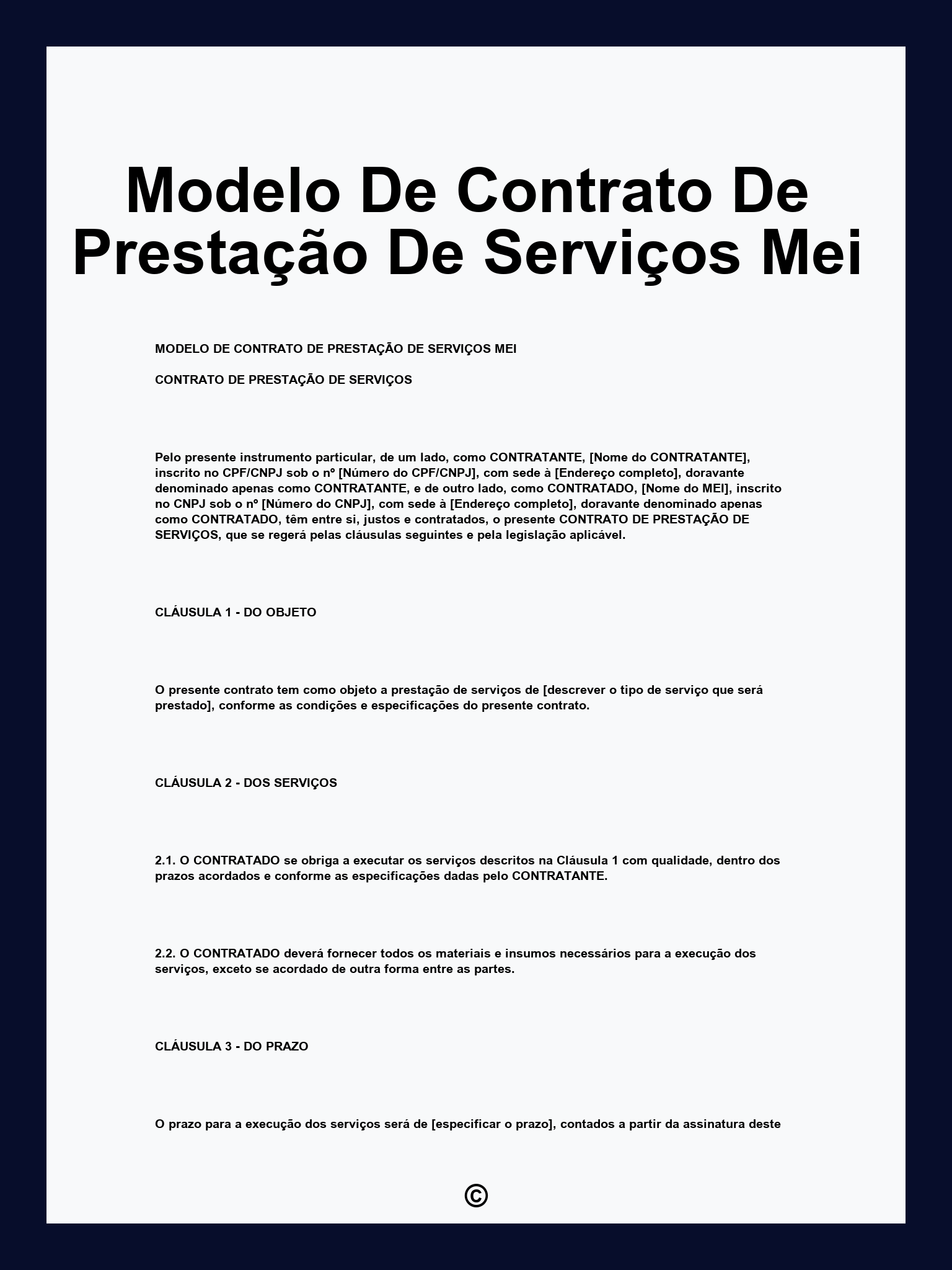 Modelo De Contrato De Prestação De Serviços Mei