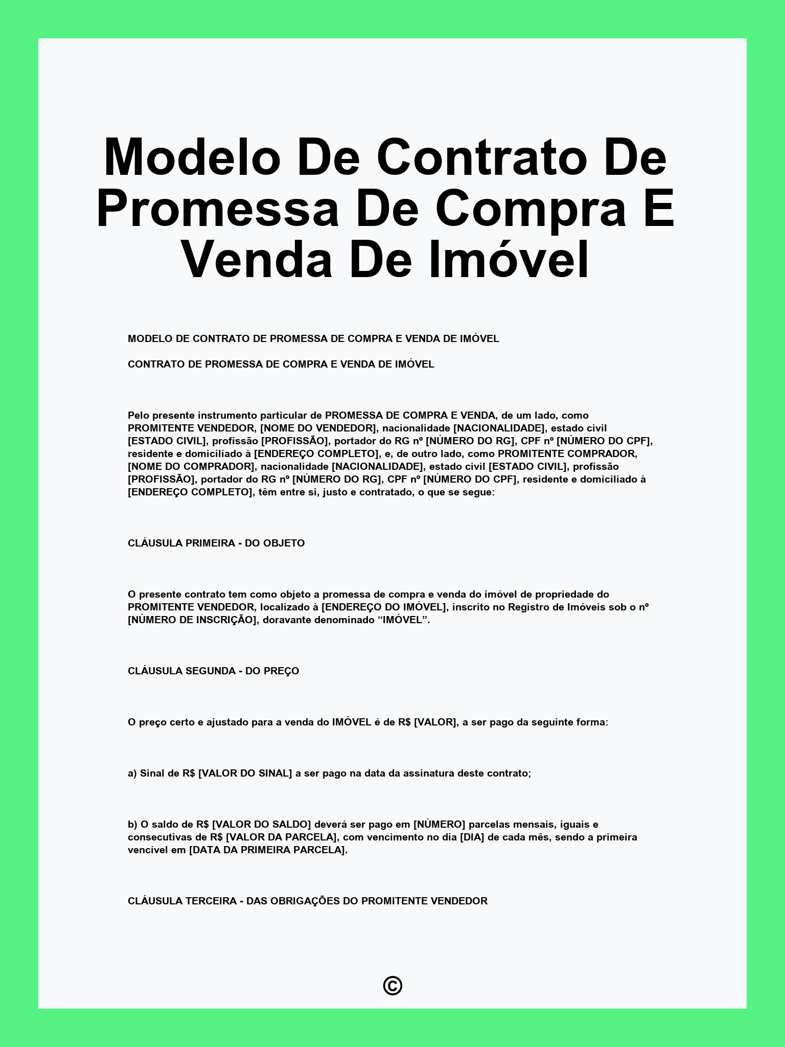 Modelo De Contrato De Promessa De Compra E Venda De Imóvel
