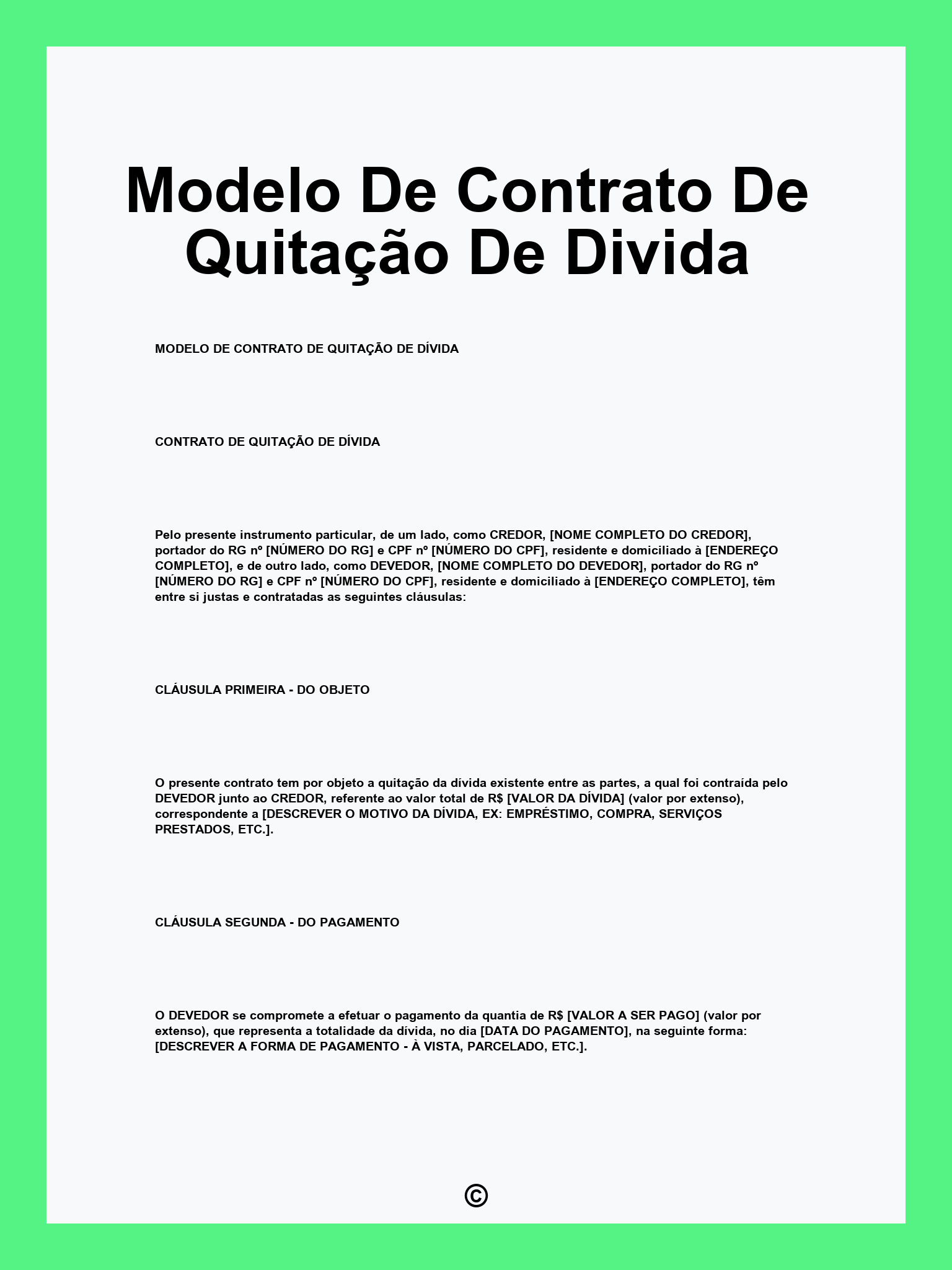 Modelo De Contrato De Quitação De Divida