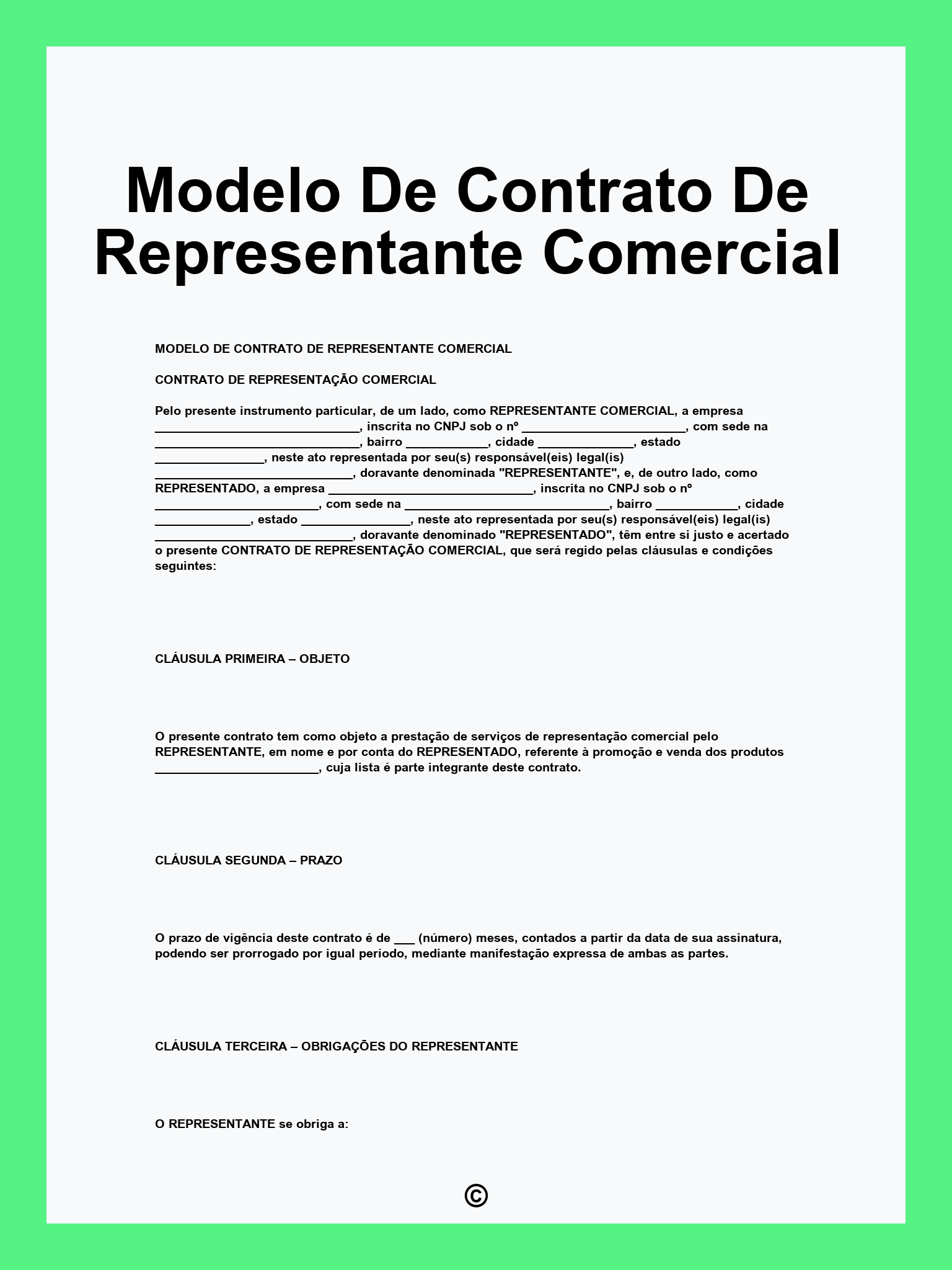Modelo De Contrato De Representante Comercial