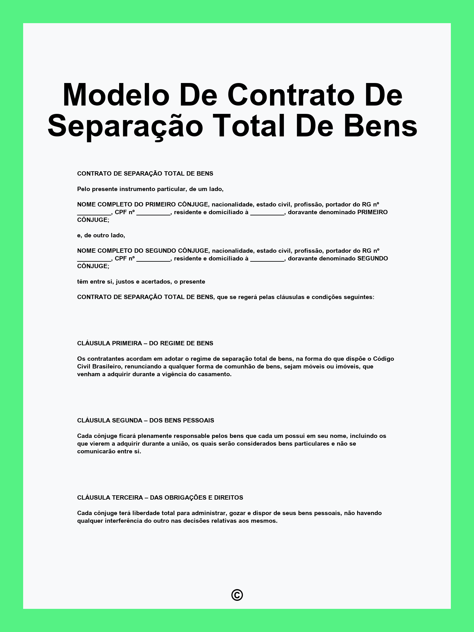 Modelo De Contrato De Separação Total De Bens