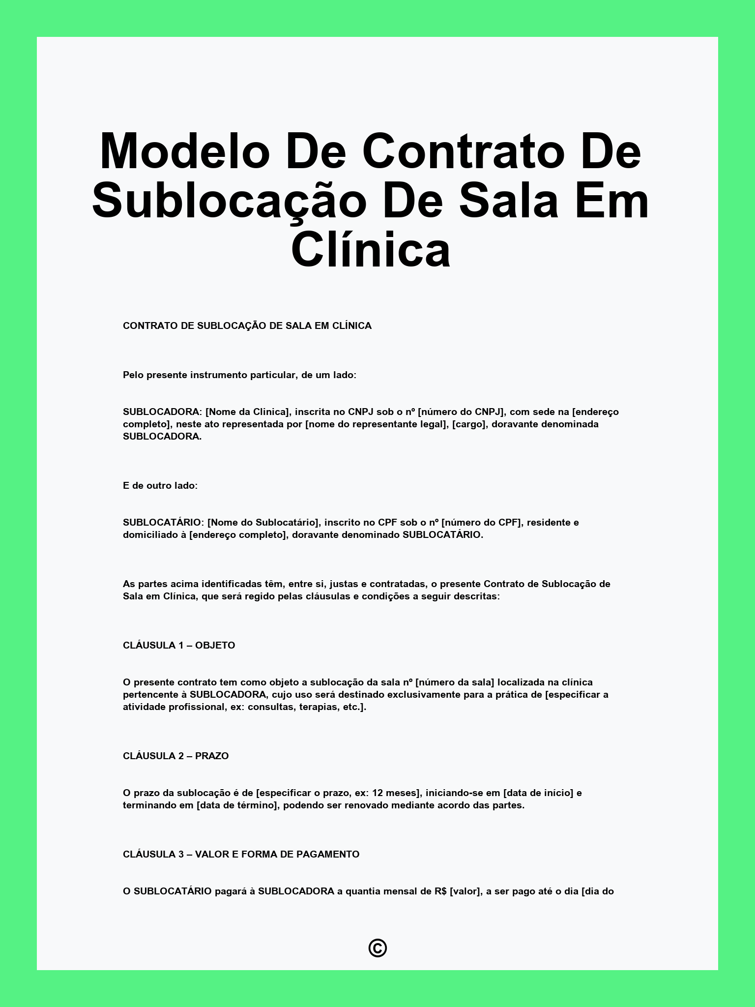 Modelo De Contrato De Sublocação De Sala Em Clínica