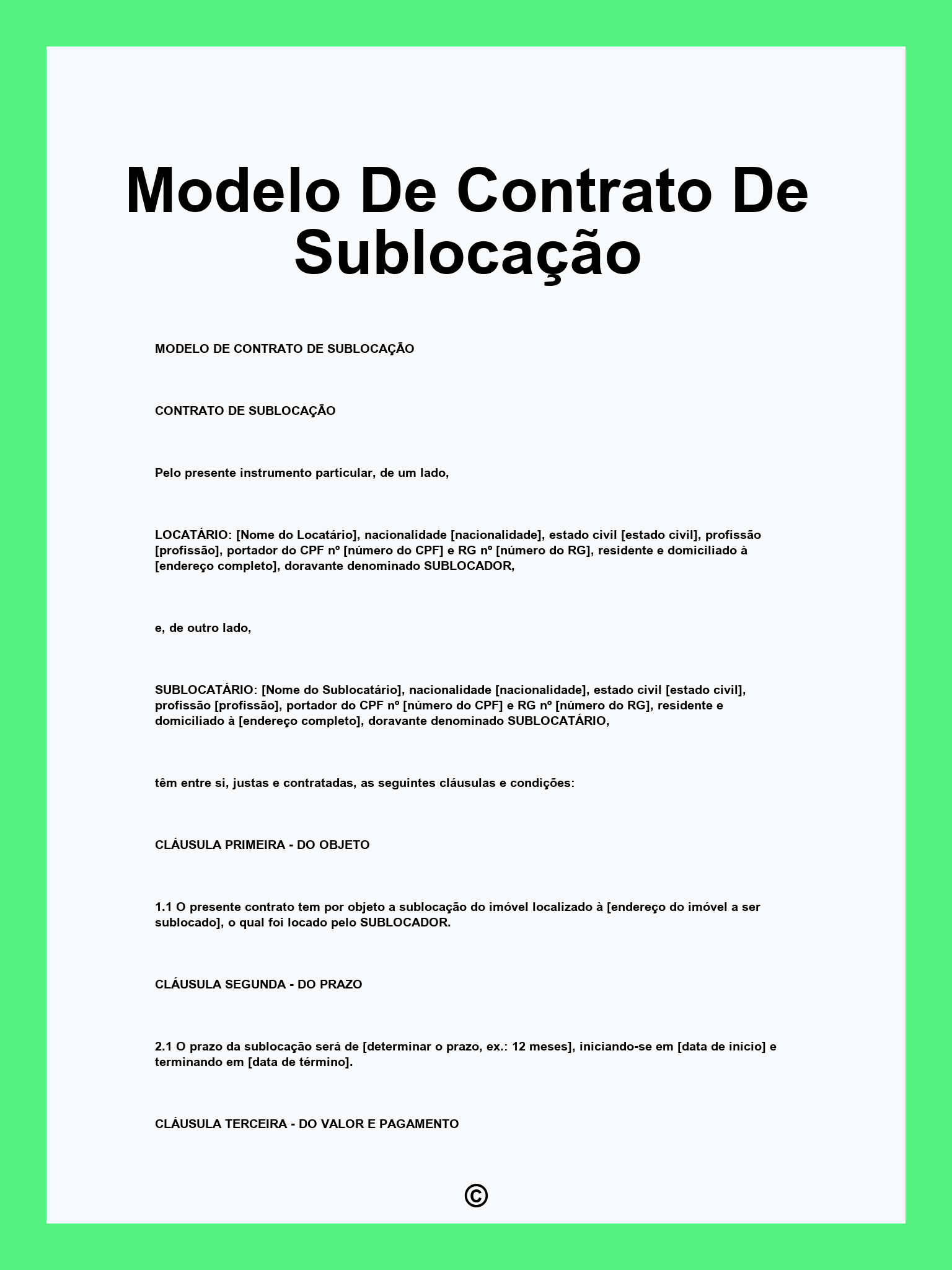 Modelo De Contrato De Sublocação