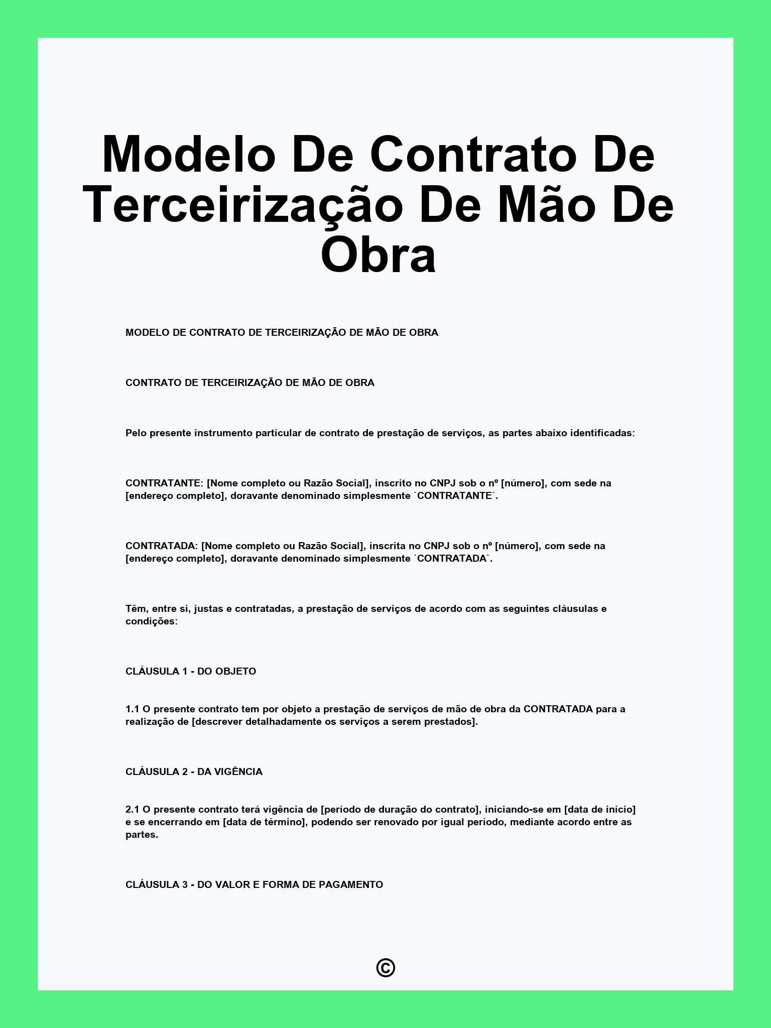 Modelo De Contrato De Terceirização De Mão De Obra
