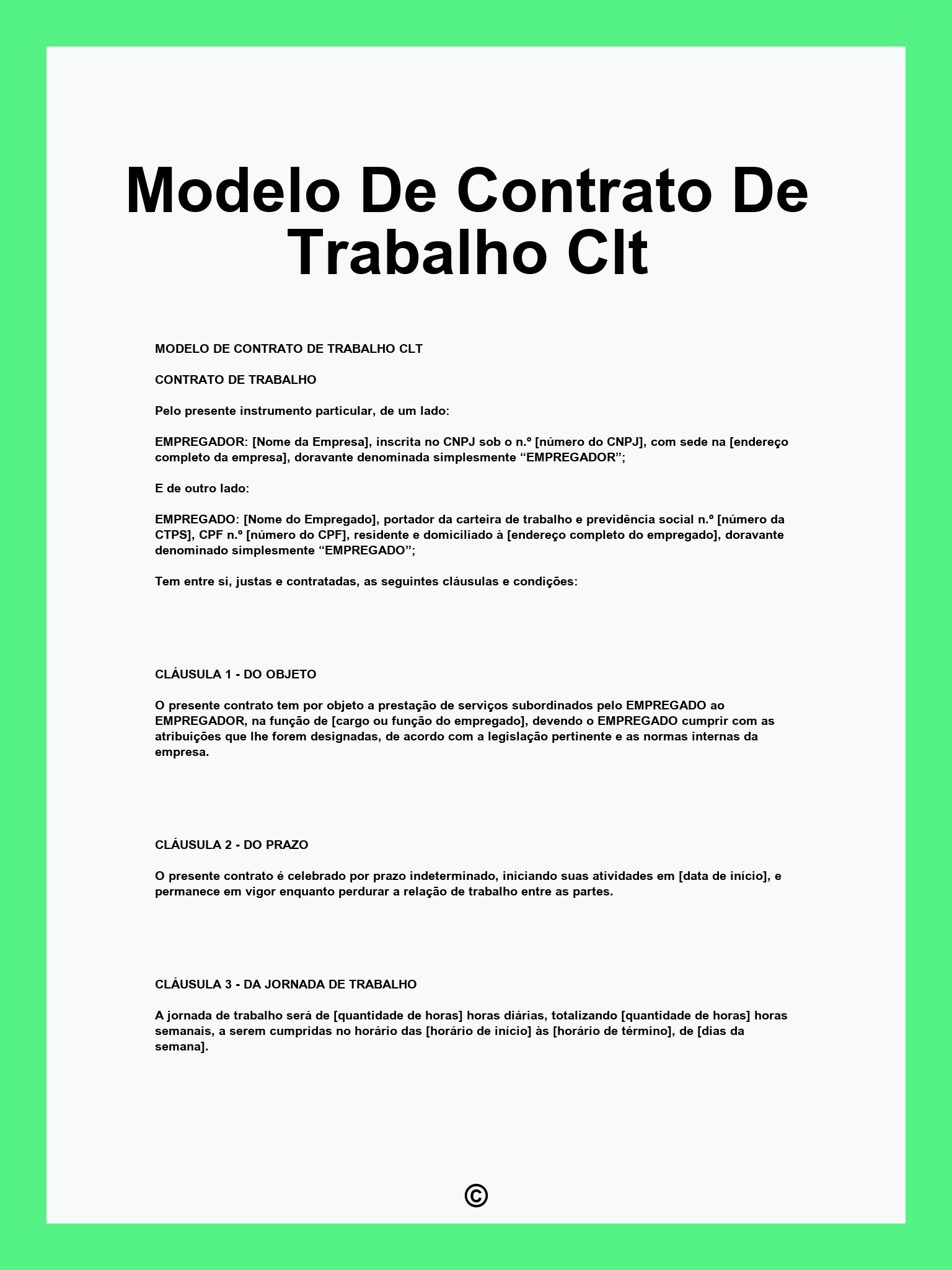 Modelo De Contrato De Trabalho Clt