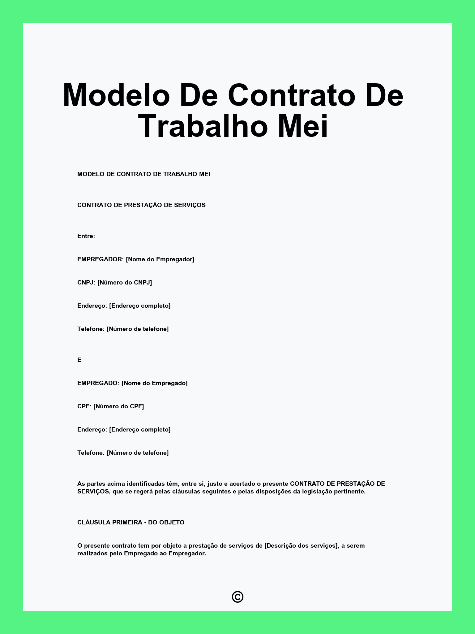 Modelo De Contrato De Trabalho Mei