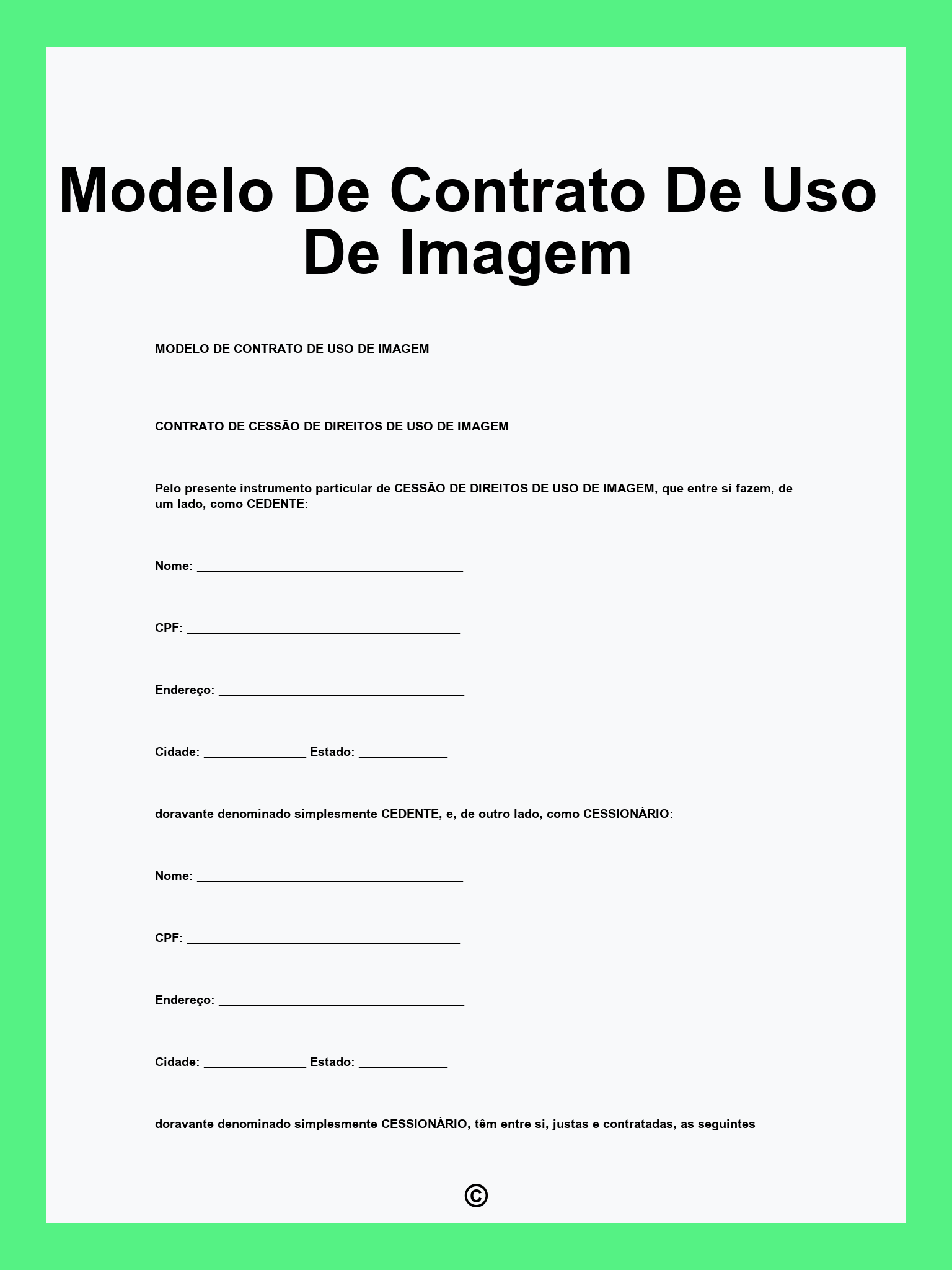 Modelo De Contrato De Uso De Imagem