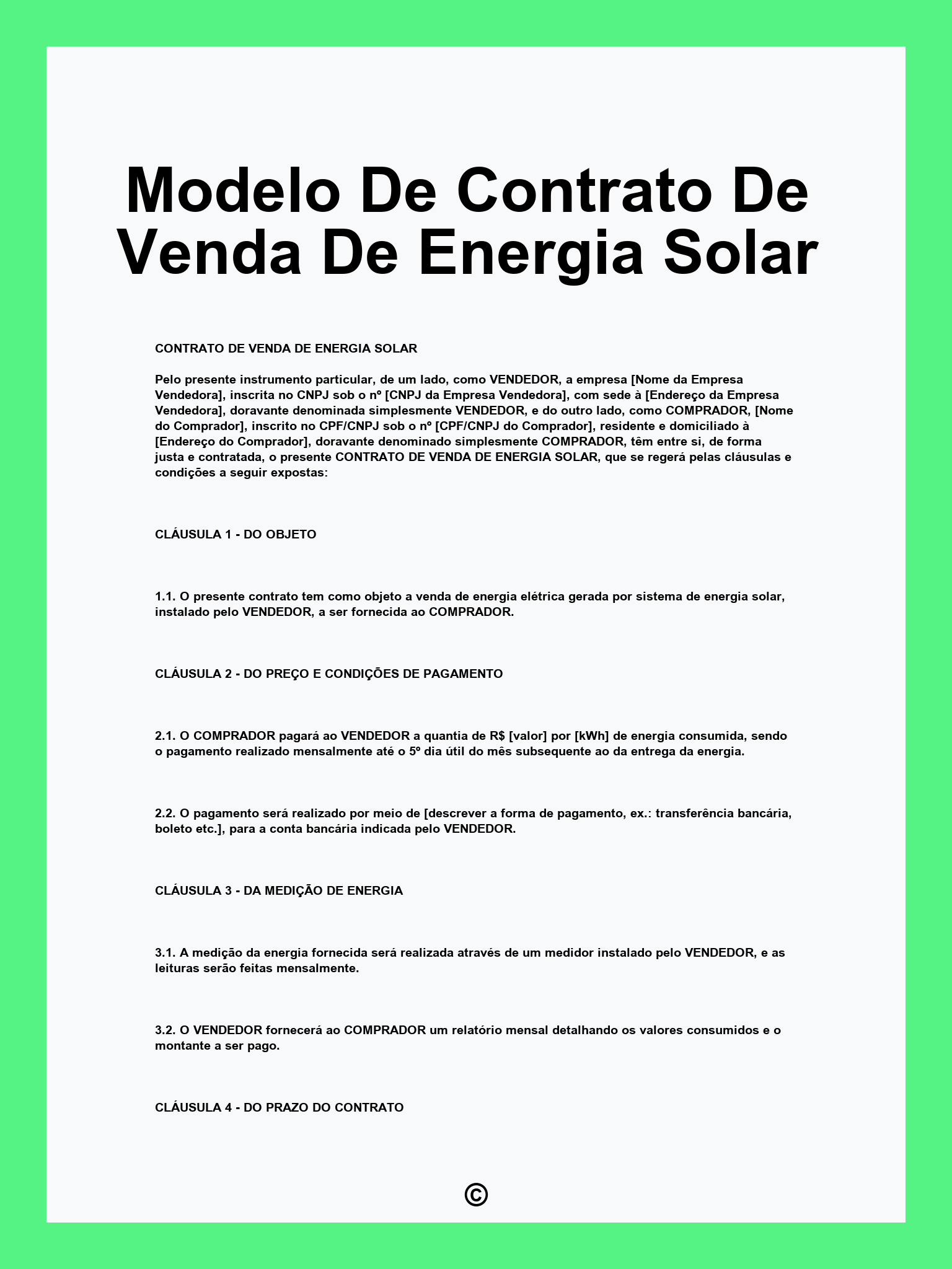 Modelo De Contrato De Venda De Energia Solar